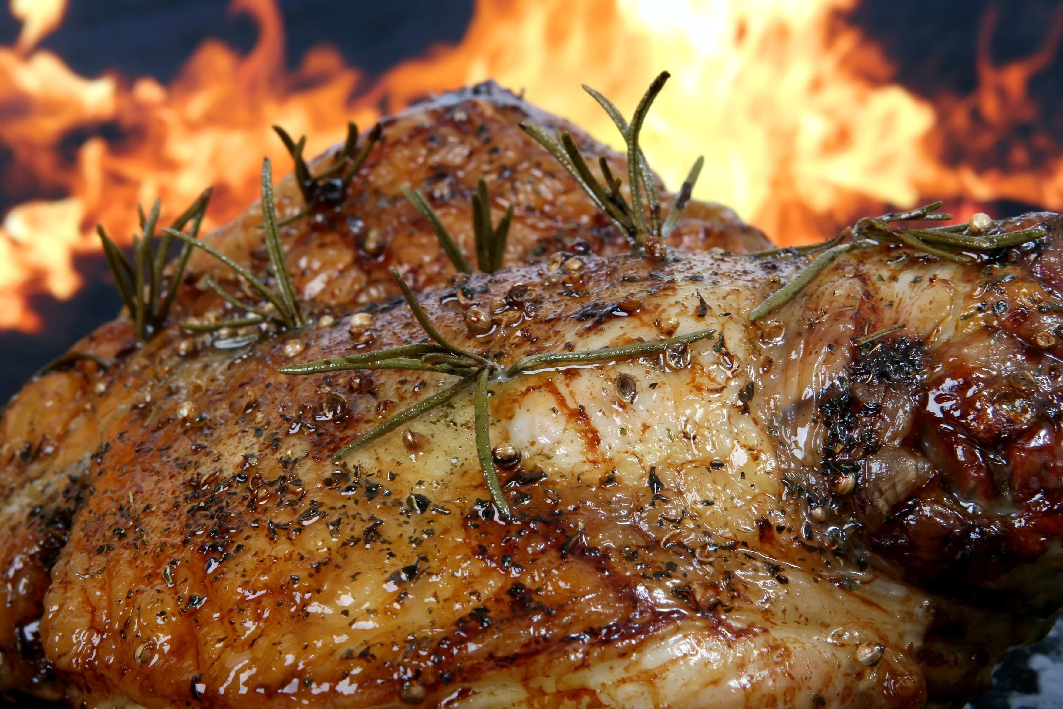 rosemary, organic, recipe, sauce, herbs, close-up, hot, white meat, temptation, fire - natural phenomenon, food, grilled, fire, grill, roast, flaming, meat, HD Wallpaper