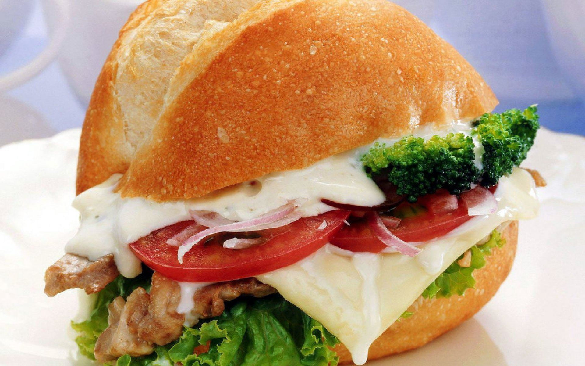 healthy Eating, close-up, tomato, long loaf, meal, bread, dinner, food And Drink, 1080P, slice, dairy product, ready-to-eat, gourmet, beef, mayonnaise, HD Wallpaper
