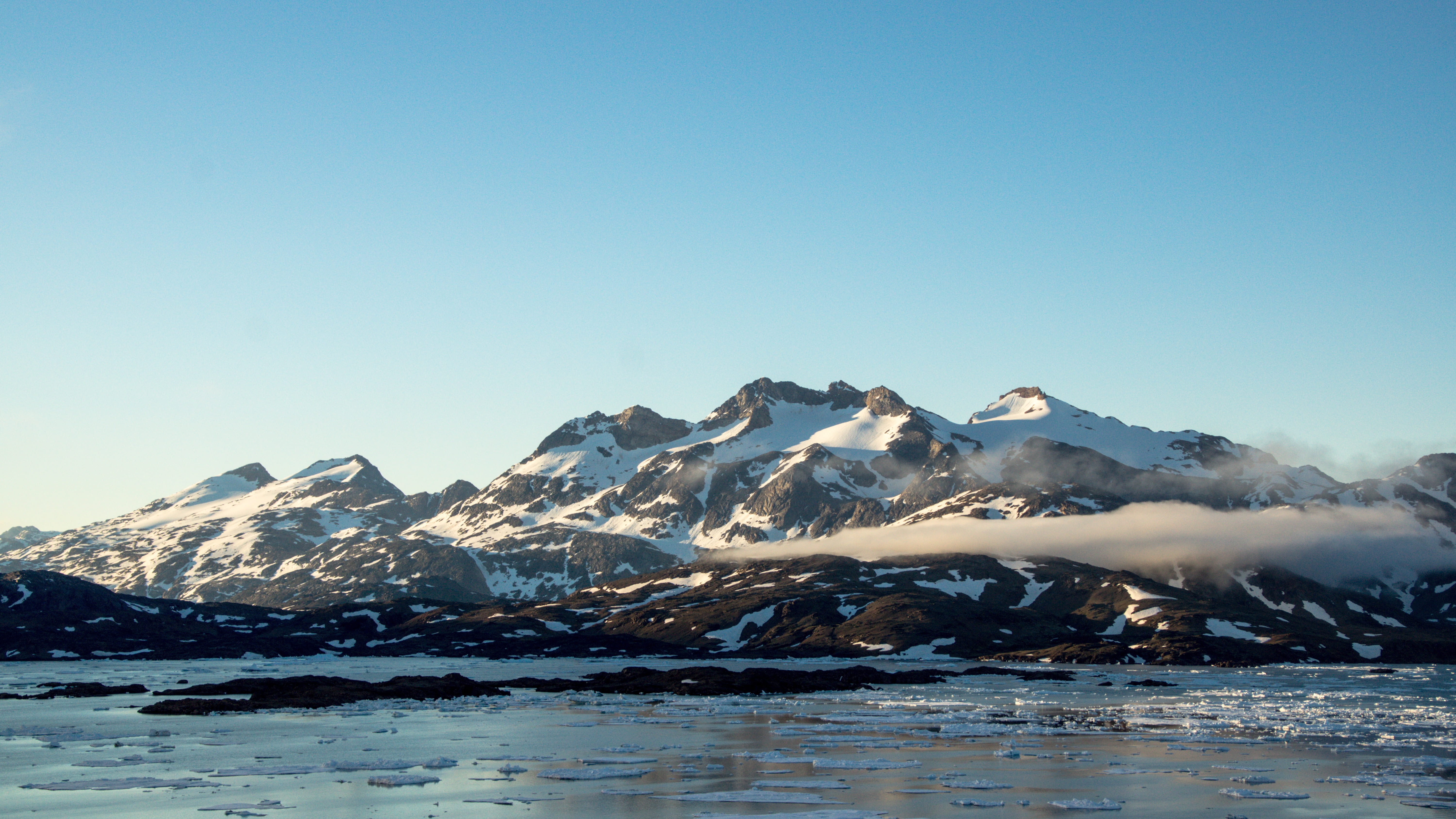 ice, floating, pack-ice, frozen, landscape, cold temperature, lagoon, winter, sea, fog, clouds, scenics - nature, 5K, summer, copy space, clear sky, beauty in nature, HD Wallpaper