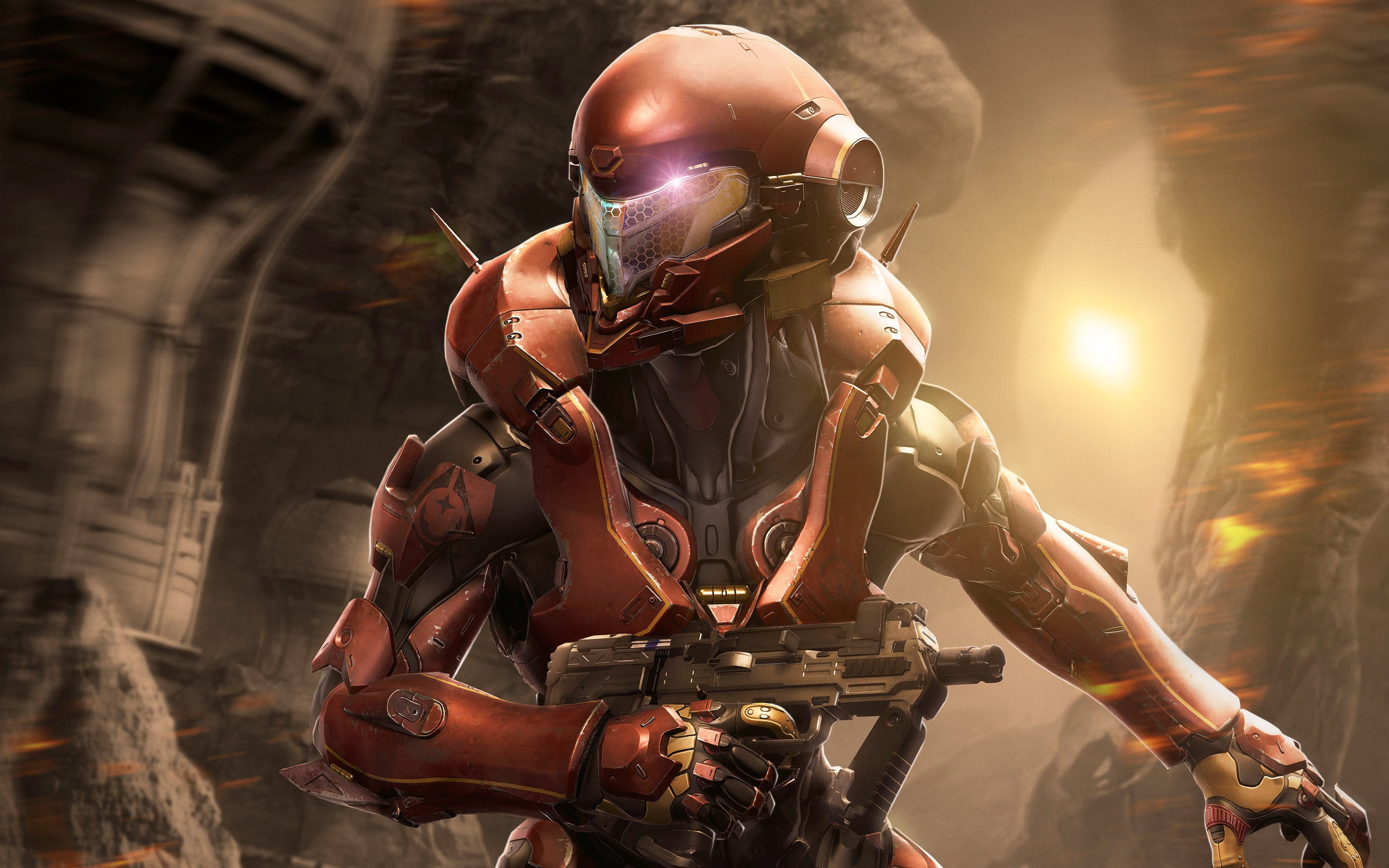 aggression, 2K, security, protection, sports equipment, people, competition, government, uniform, adult, military, helmet, clothing, Halo 5, skill, holding, HD Wallpaper