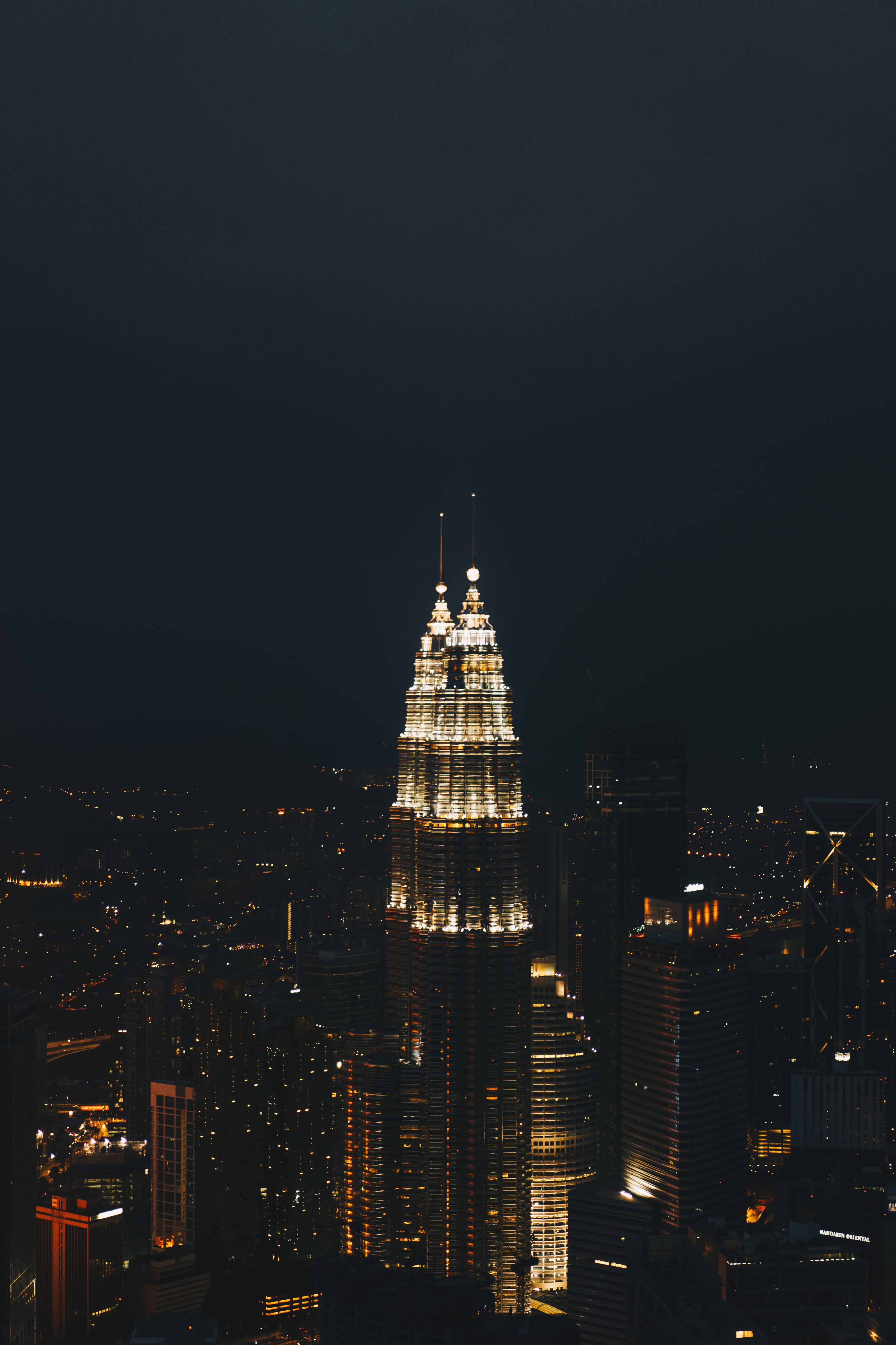 photo, tall - high, downtown, building, apartment building, nighttime, city, illuminated, nature, lighting, spire, metropolis, office building, office building exterior, Phone HD Wallpaper