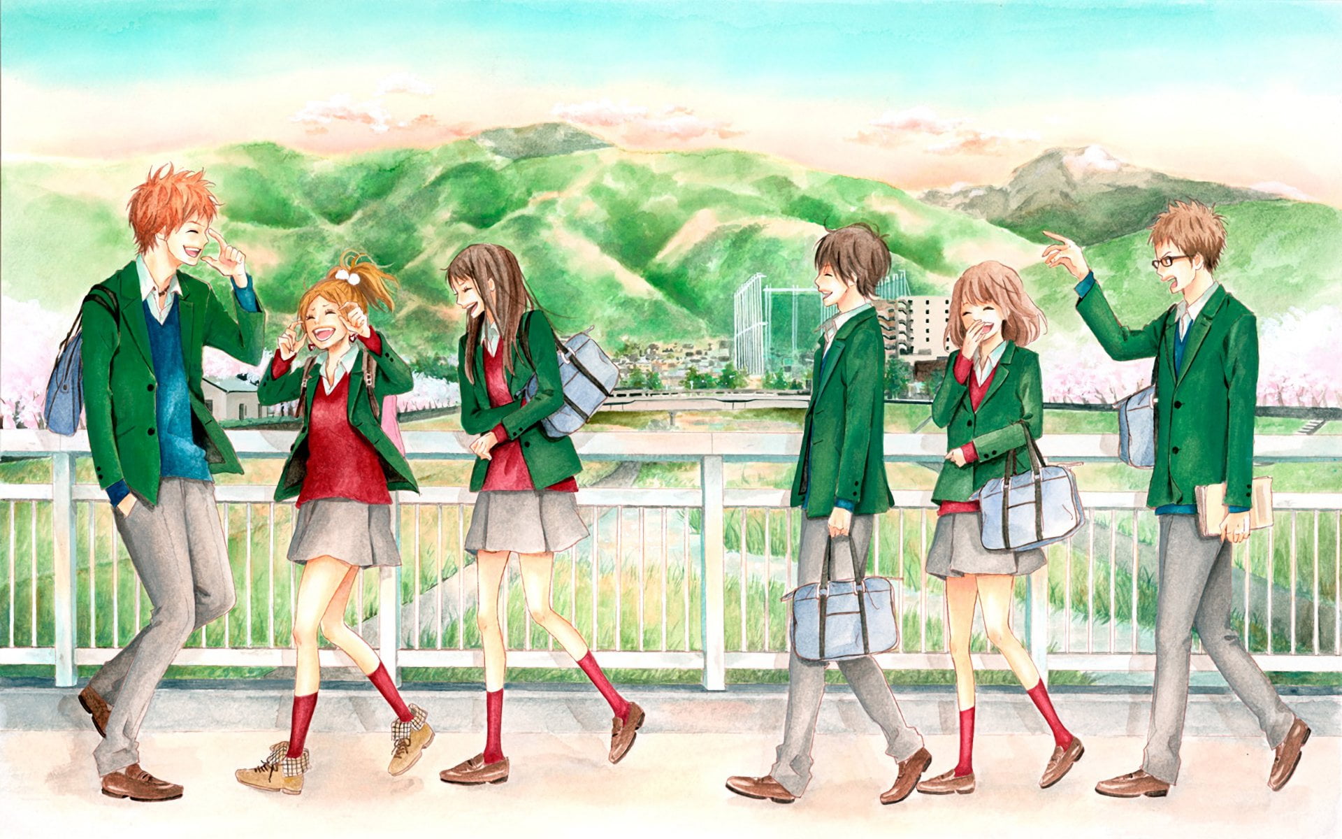 Orange, Hiroto Suwa, child, student, full length, standing, togetherness, males, Kakeru Naruse, Orange (Anime), men, offspring, group of people, adult, HD Wallpaper