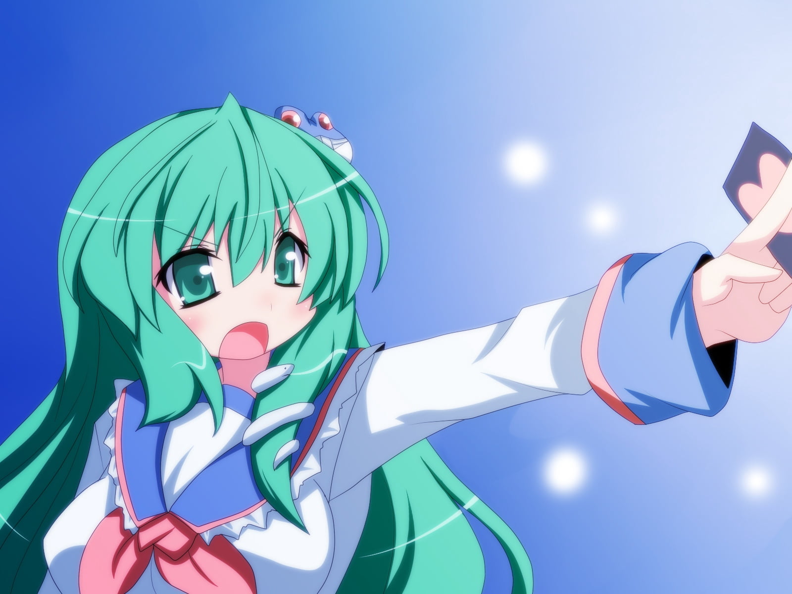 green color, scream, sunny, female, green, moon, sunlight, character, sky, close-up, outdoors, side view, oborotsuki kakeru, no people, nature, blue, art and craft, HD Wallpaper
