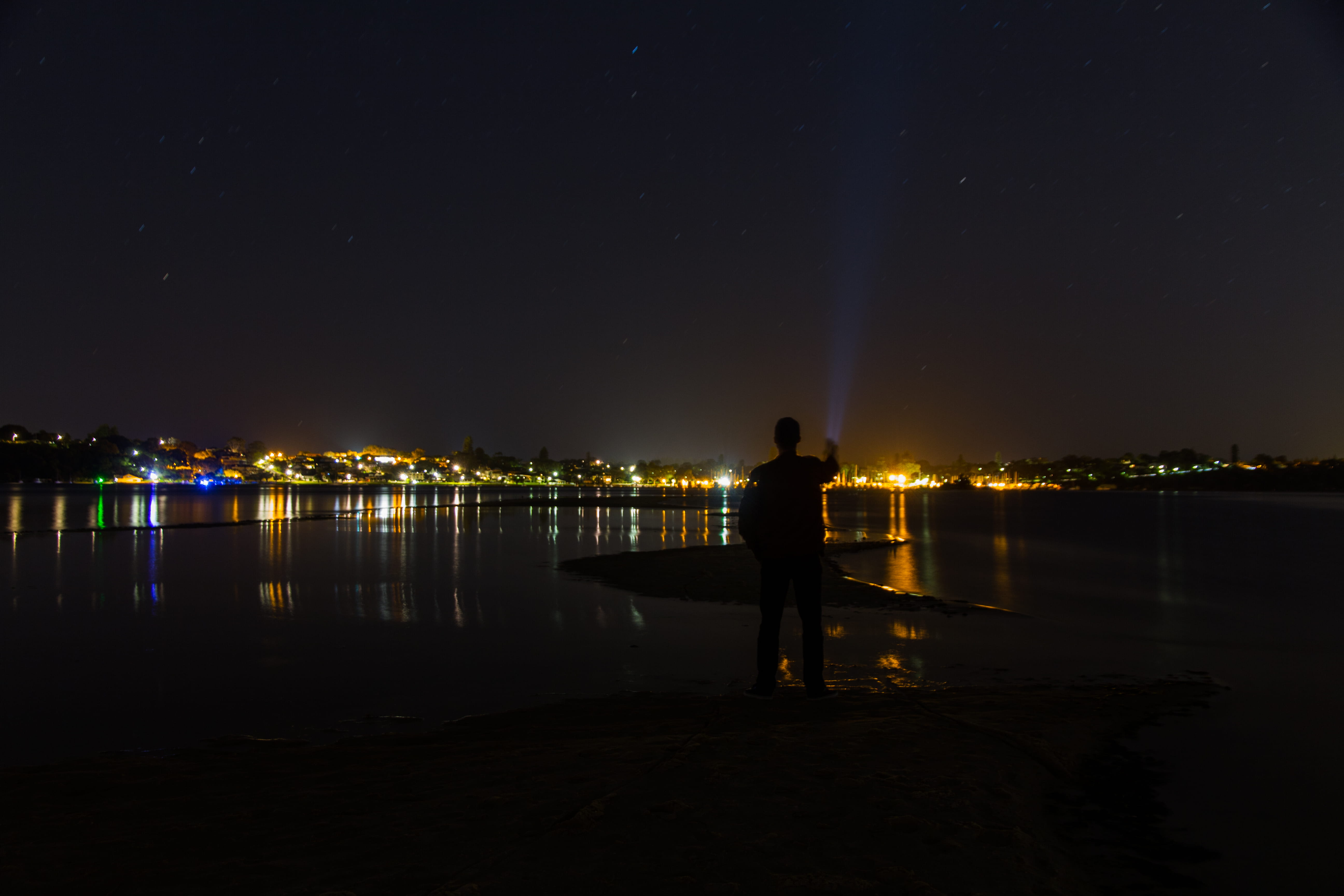 sky, river, city, cityscape, water, nature, real people, light trails, men, human, universe, outdoors, illuminated, reflection, architecture, flare, night, HD Wallpaper