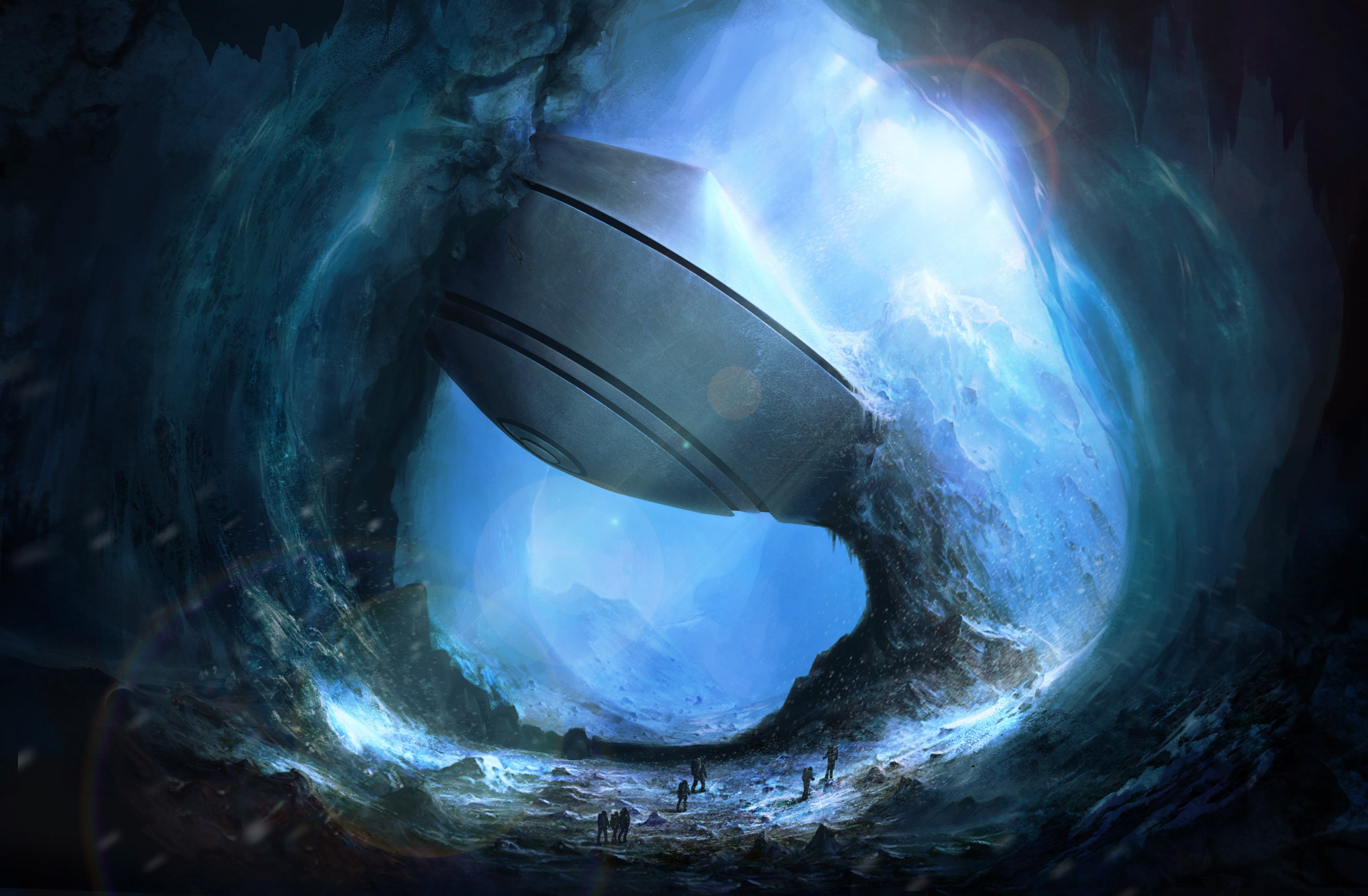 Snow, Mountain, 2K, Cliff, Cave, UFO, HD Wallpaper