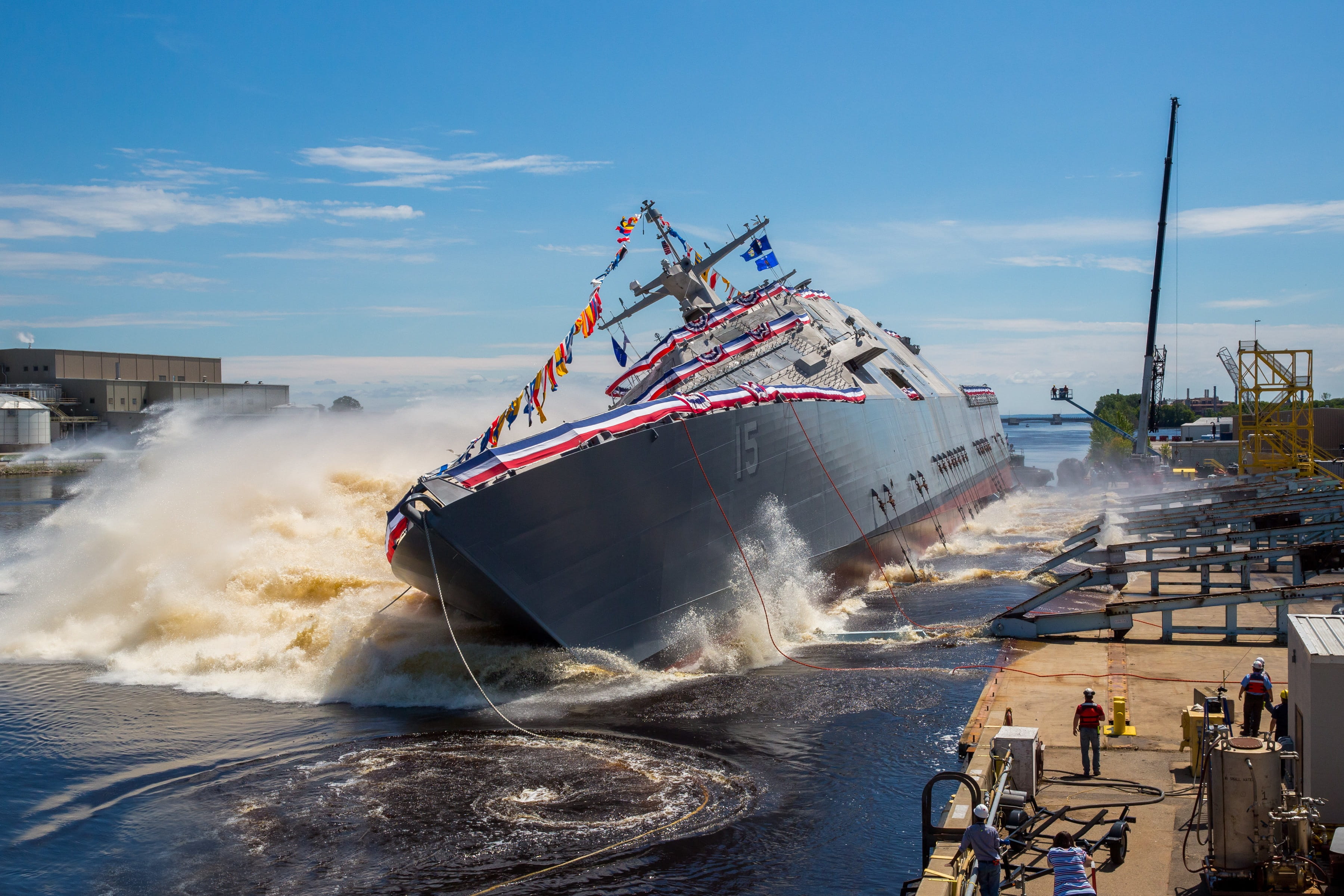 launches sideways, 2K, spraying, future littoral combat ship, cloud - sky, sky, ship, Littoral Combat Ship, business, nature, outdoors, freight transportation, HD Wallpaper