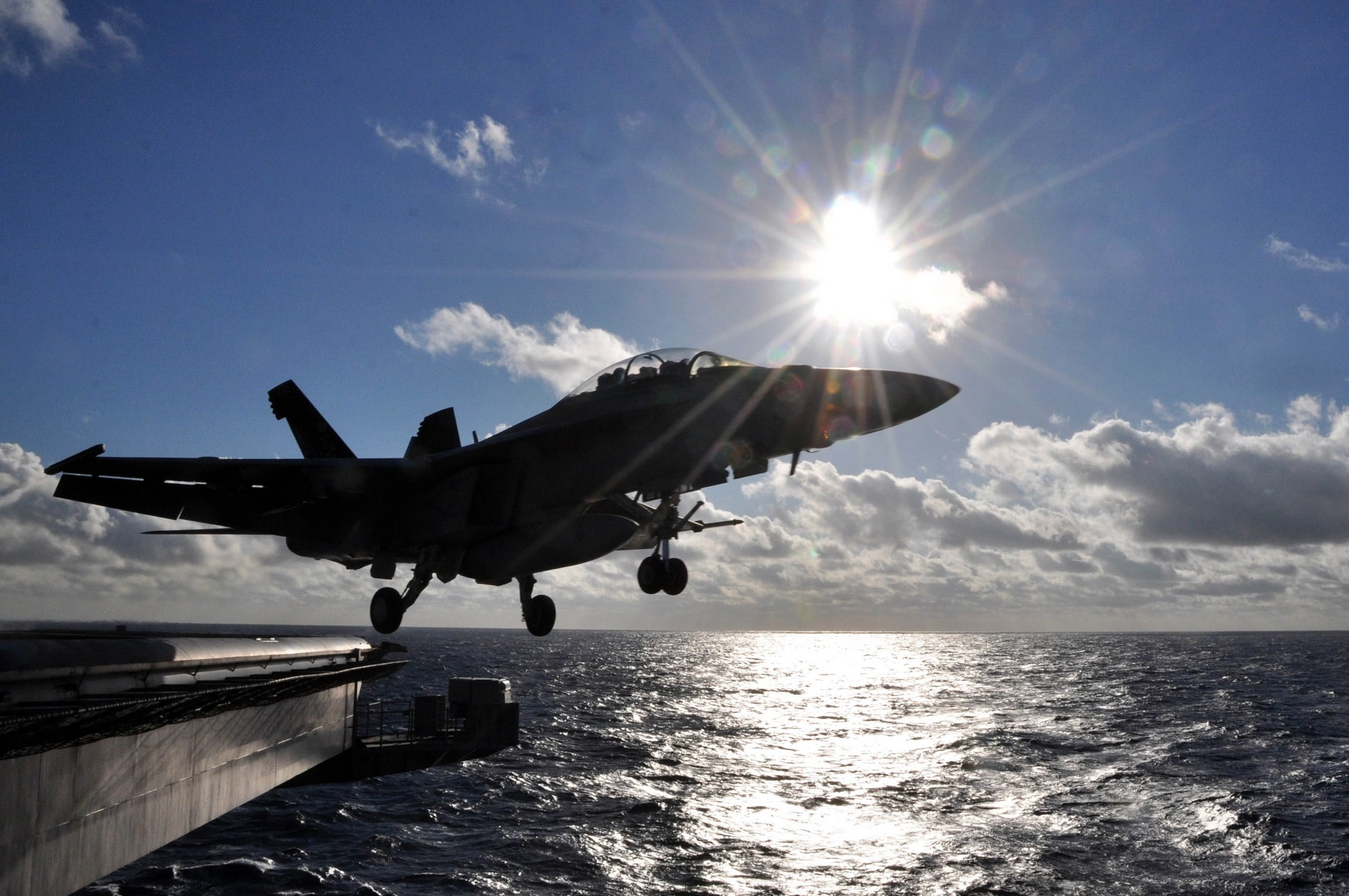 sun, launch, sunlight, super hornet, plane, airplane, ship, no people, nautical, transportation, lens flare, aircraft, horizon, nature, maritime, aircraft carrier, HD Wallpaper