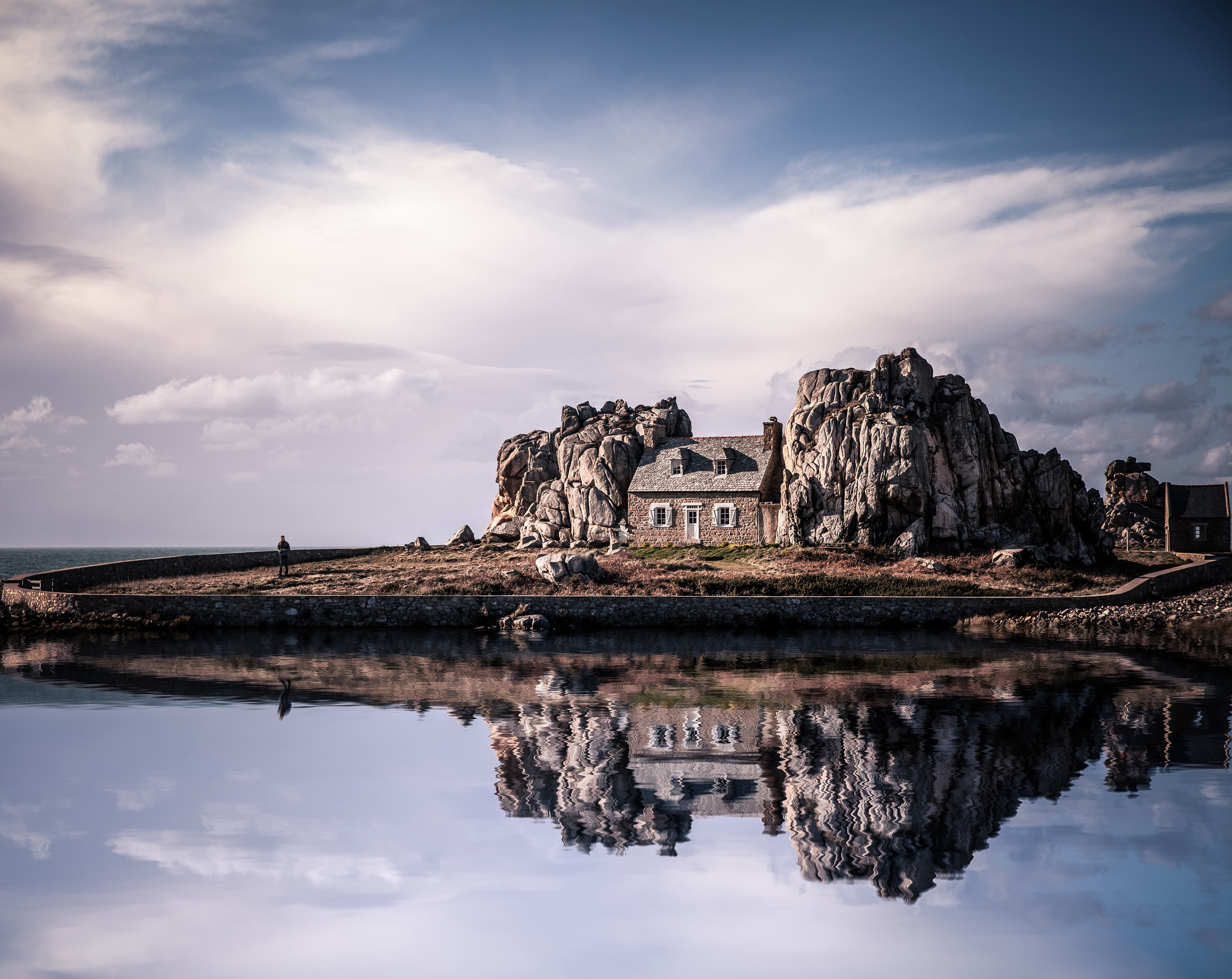 5K, nature, Creative, painted, built structure, outdoors, lake, Brittany, tranquility, France, waterfront, day, canon, history, Calm, Aero, standing water, HD Wallpaper