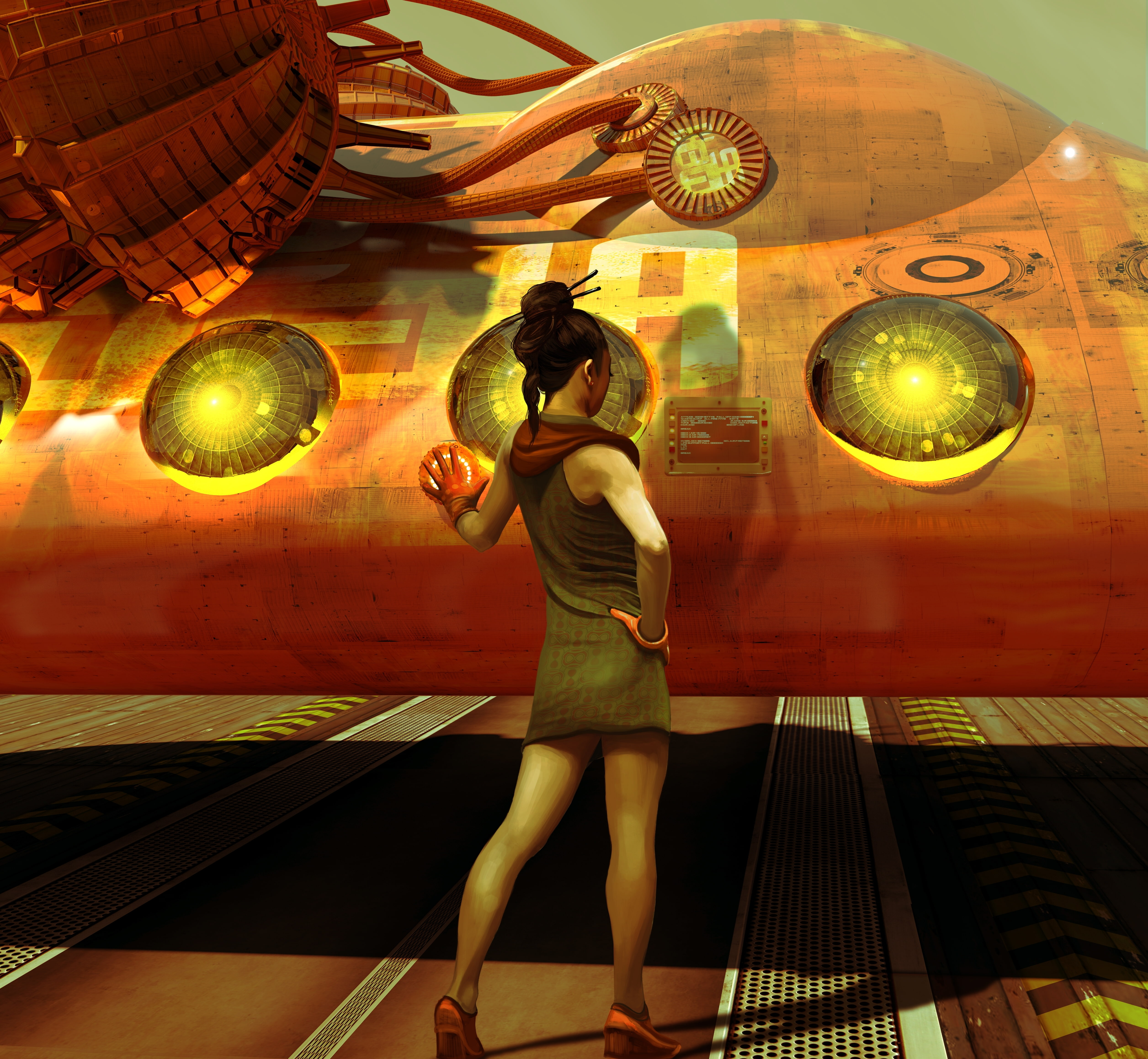 re-fuel at the spaceport, starship, Col Price, girl, 4K, spaceship, HD Wallpaper