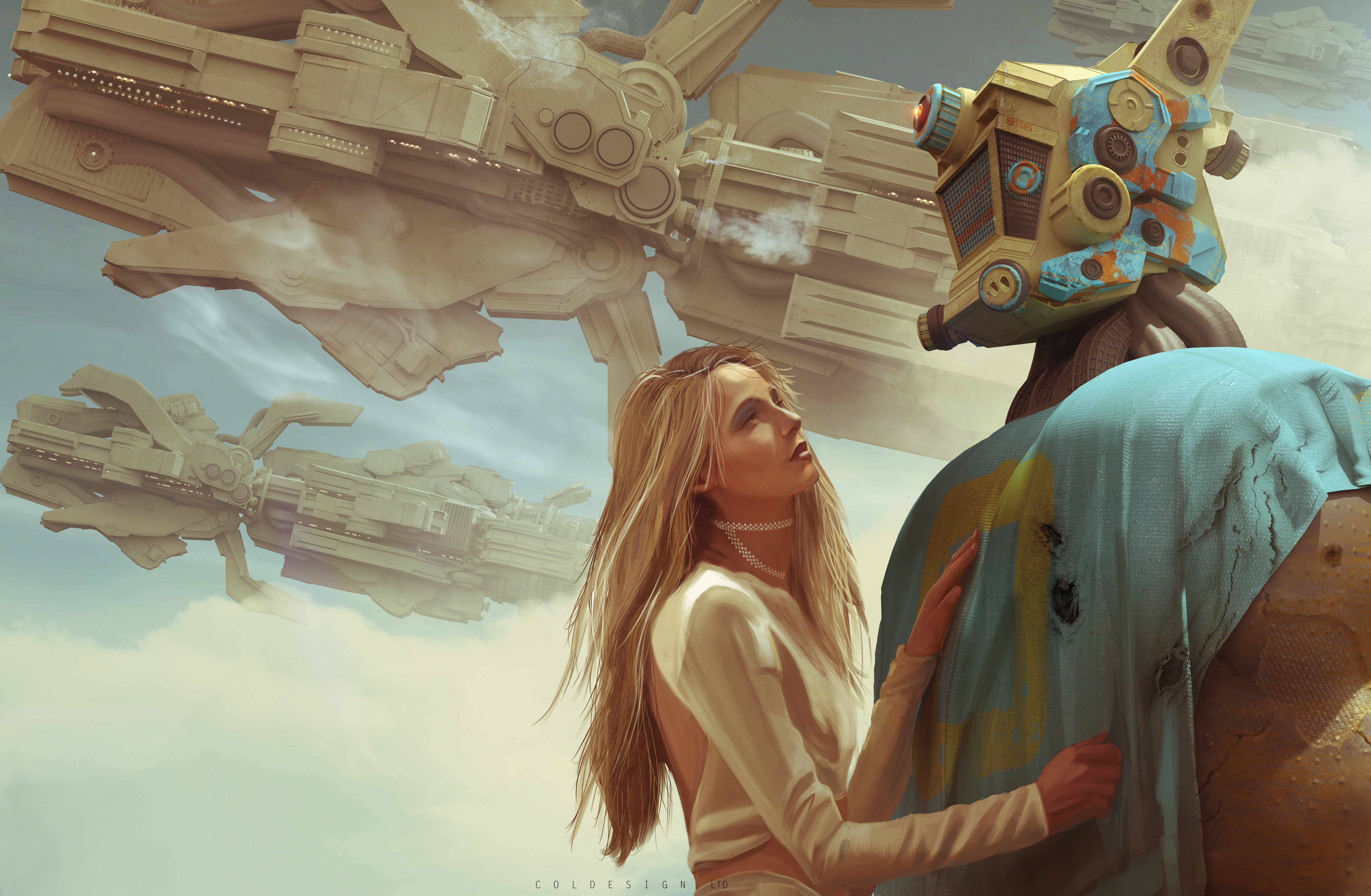 space station, robot, girl, Col Price, 8K, The Saviors Return, HD Wallpaper