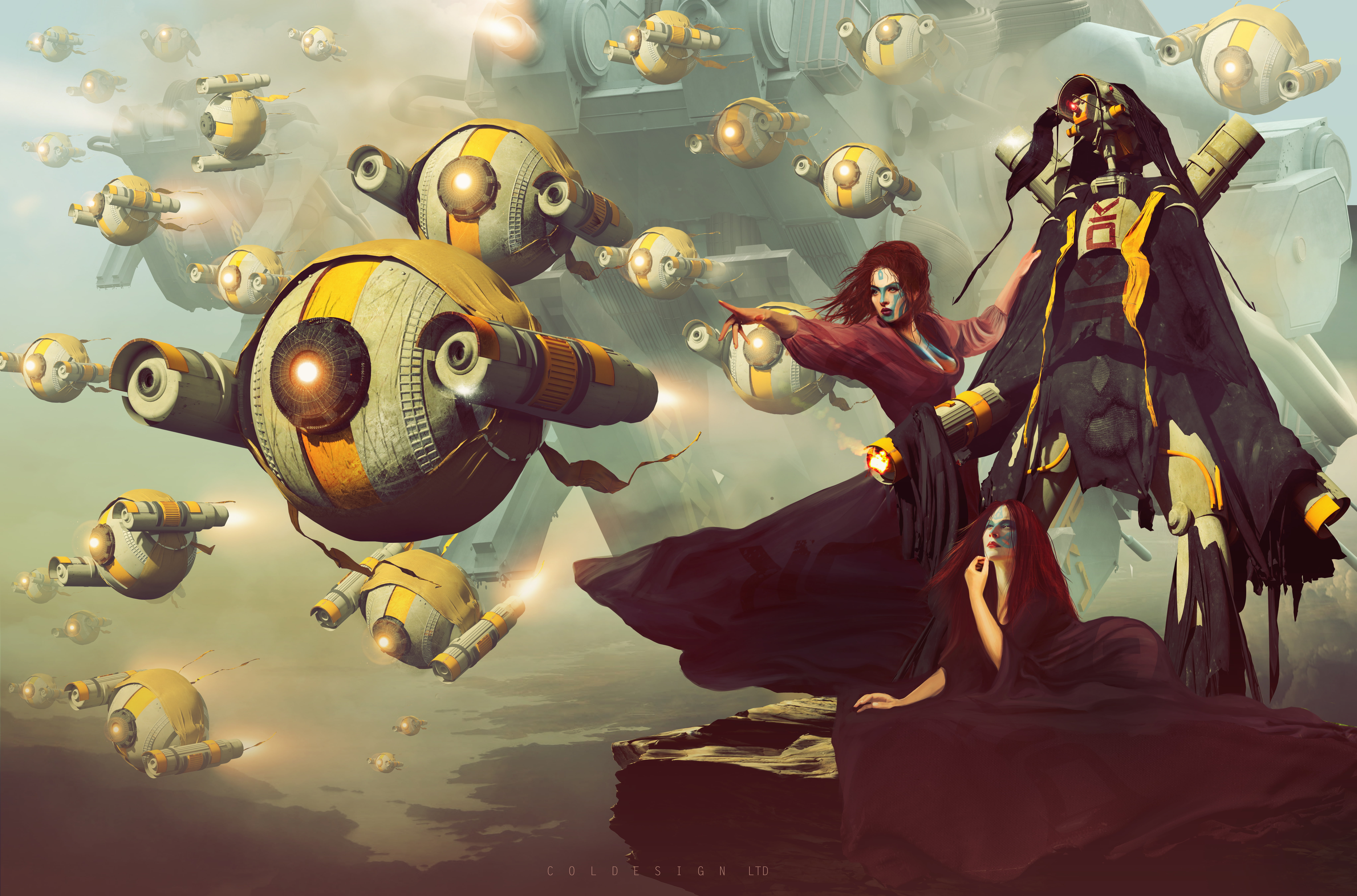 launch the attack, girls, robot, Col Price, 8K, HD Wallpaper
