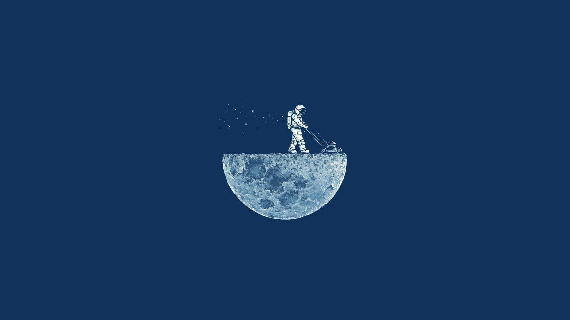 Moon, blue background, Humor, Sci Fi, animal themes, outdoors, space, night, close-up, 1080P, astronomy, astrology, marine, Lawnmower, studio shot, sky, HD Wallpaper