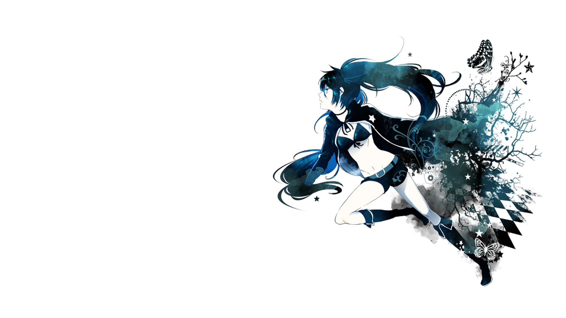 anime, Kuroi Mato, anime girls, Black Rock Shooter, Strength (Black Rock Shooter), white background, 1080P, HD Wallpaper