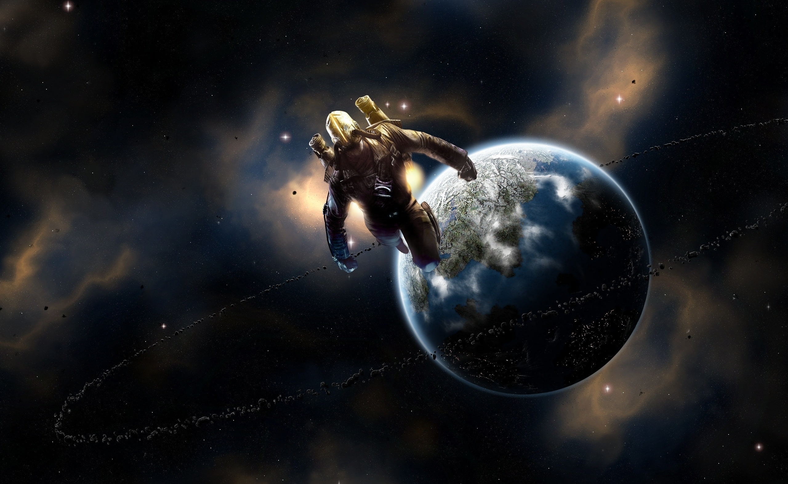 sea, bubble, undersea, dark, art, adventure, astronomy, character, night, full length, Spaceman, illustration, water, Artistic, marine, nature, 2K, sphere, HD Wallpaper