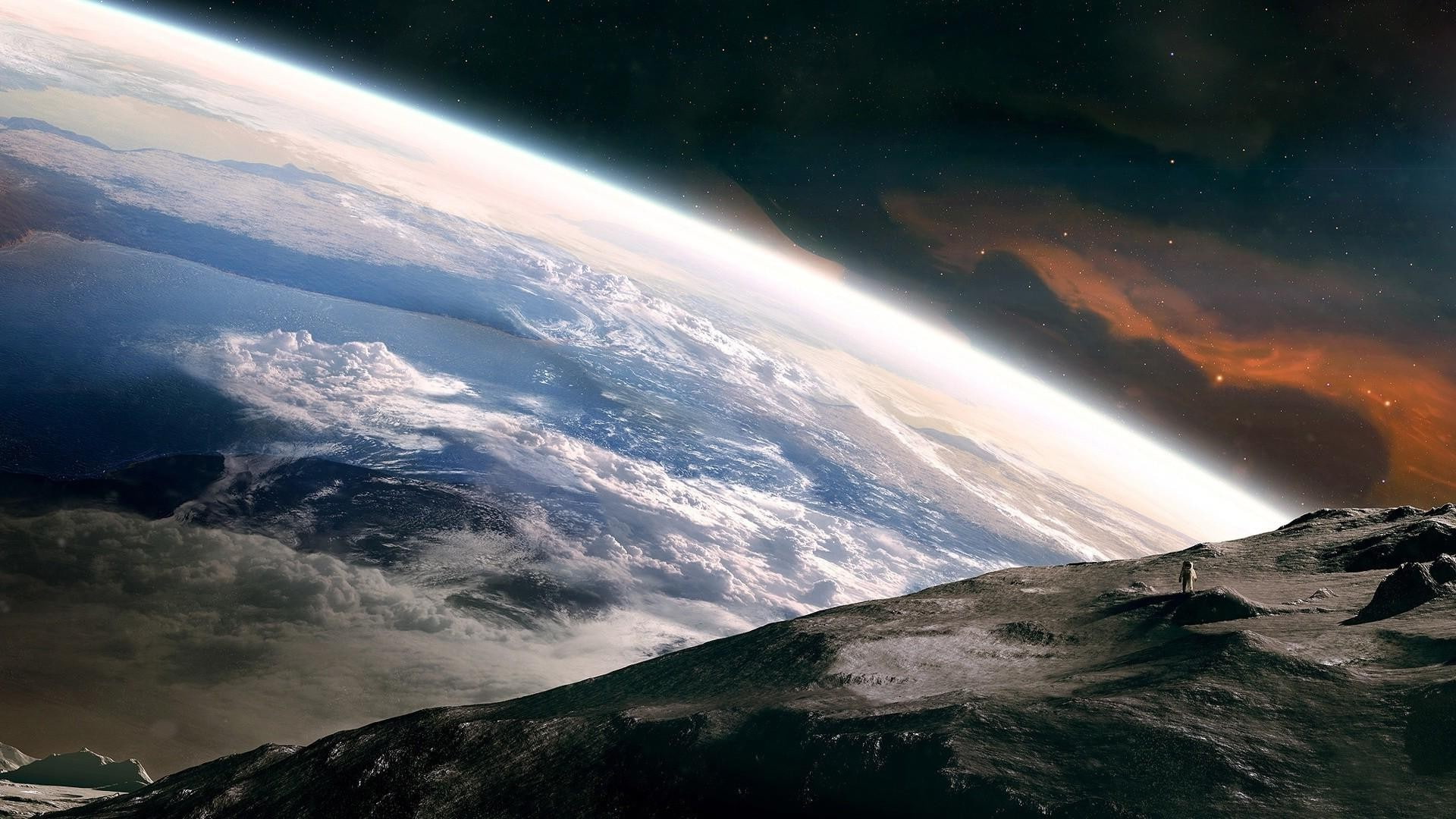 1080P, space earth moon spaceman, HD Wallpaper