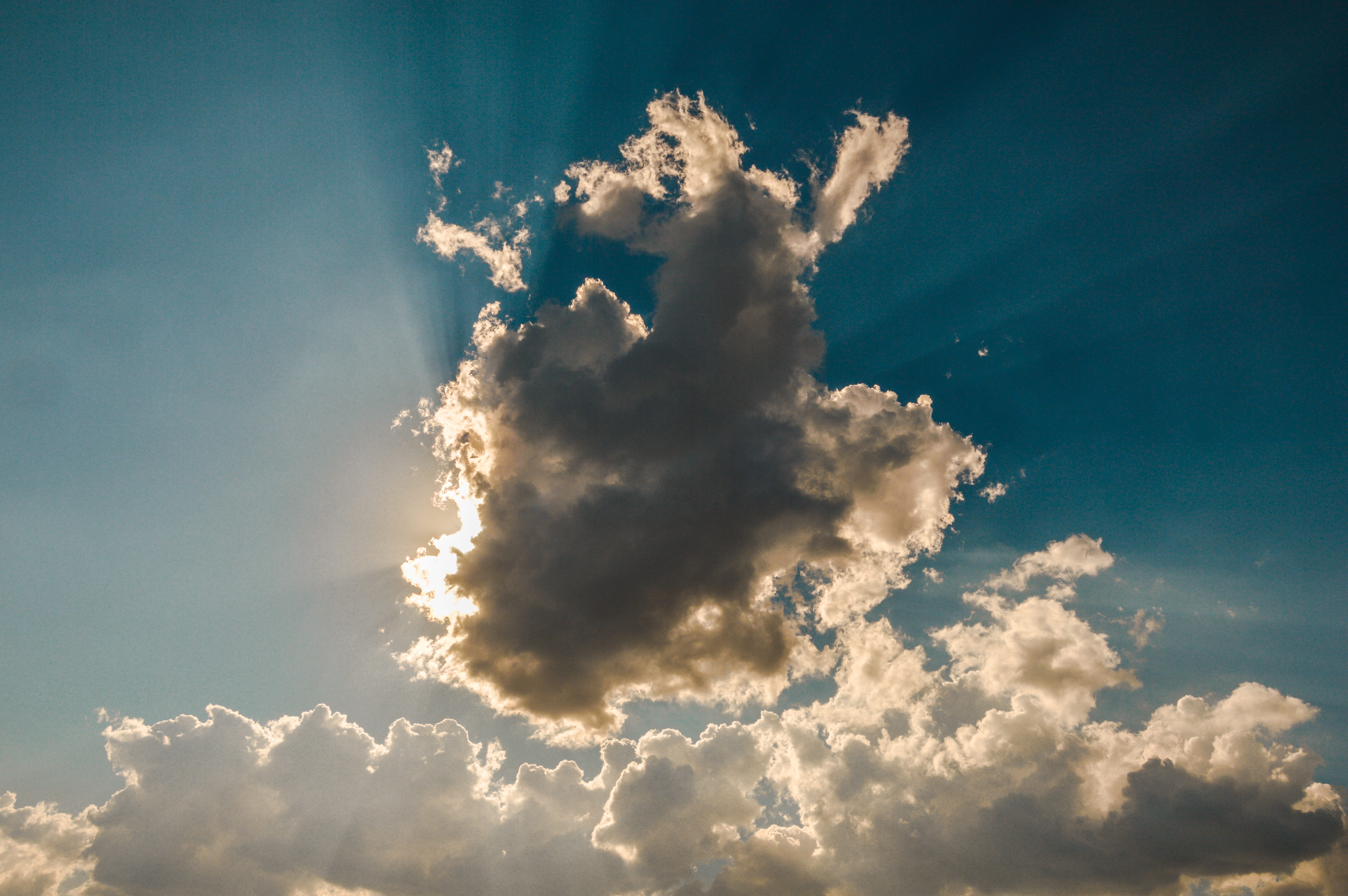 outdoors, cloud formation, tranquility, sun, environment, heaven, wind, cloudscape, softness, 5K, no people, cloud - sky, atmosphere, imagination, sunbeam, HD Wallpaper