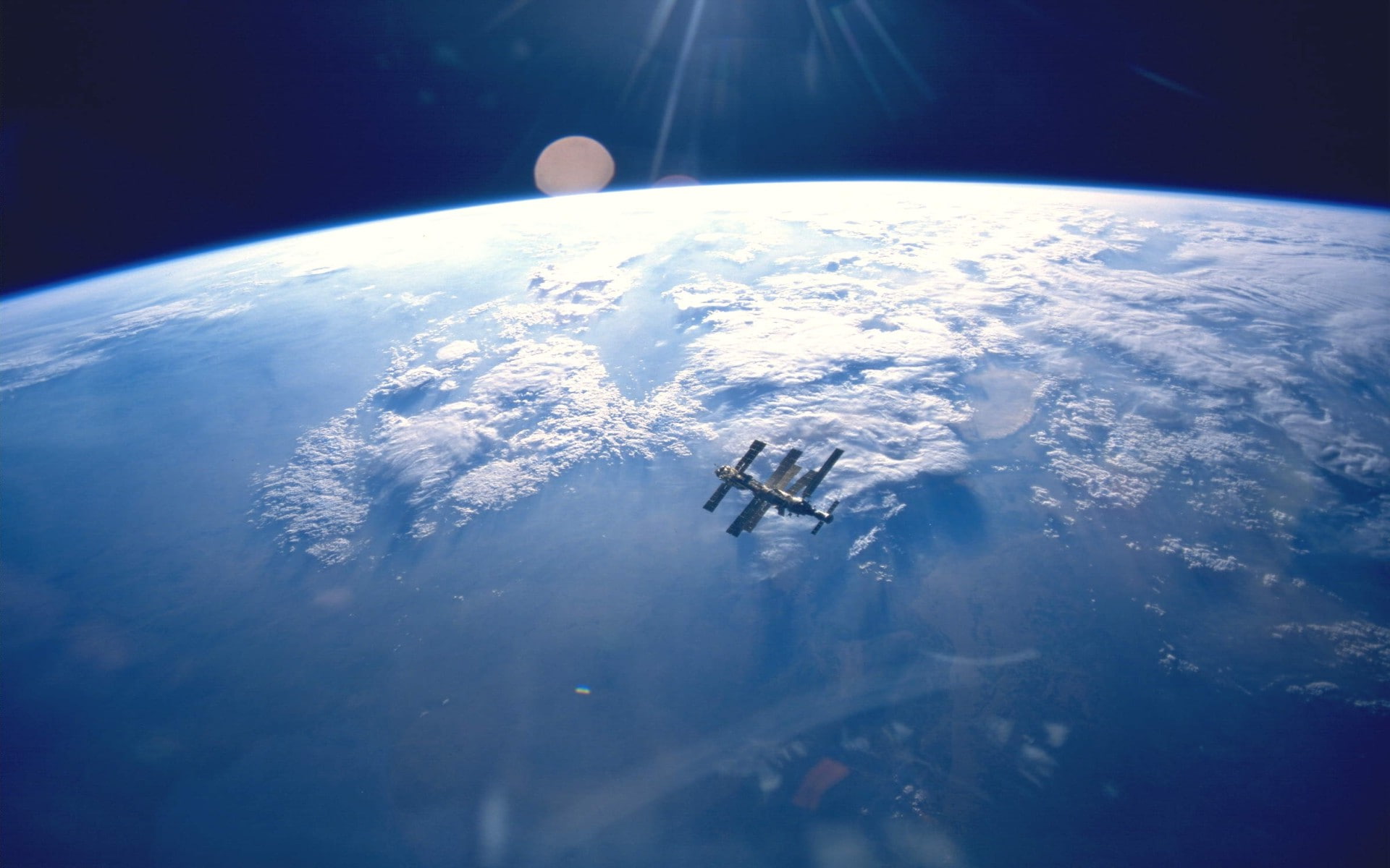 no people, Earth, beauty in nature, aerial view, outdoors, nature, day, flying, Mir, space, airplane, sky, water, planet earth, exploration, Mir Space Station, HD Wallpaper