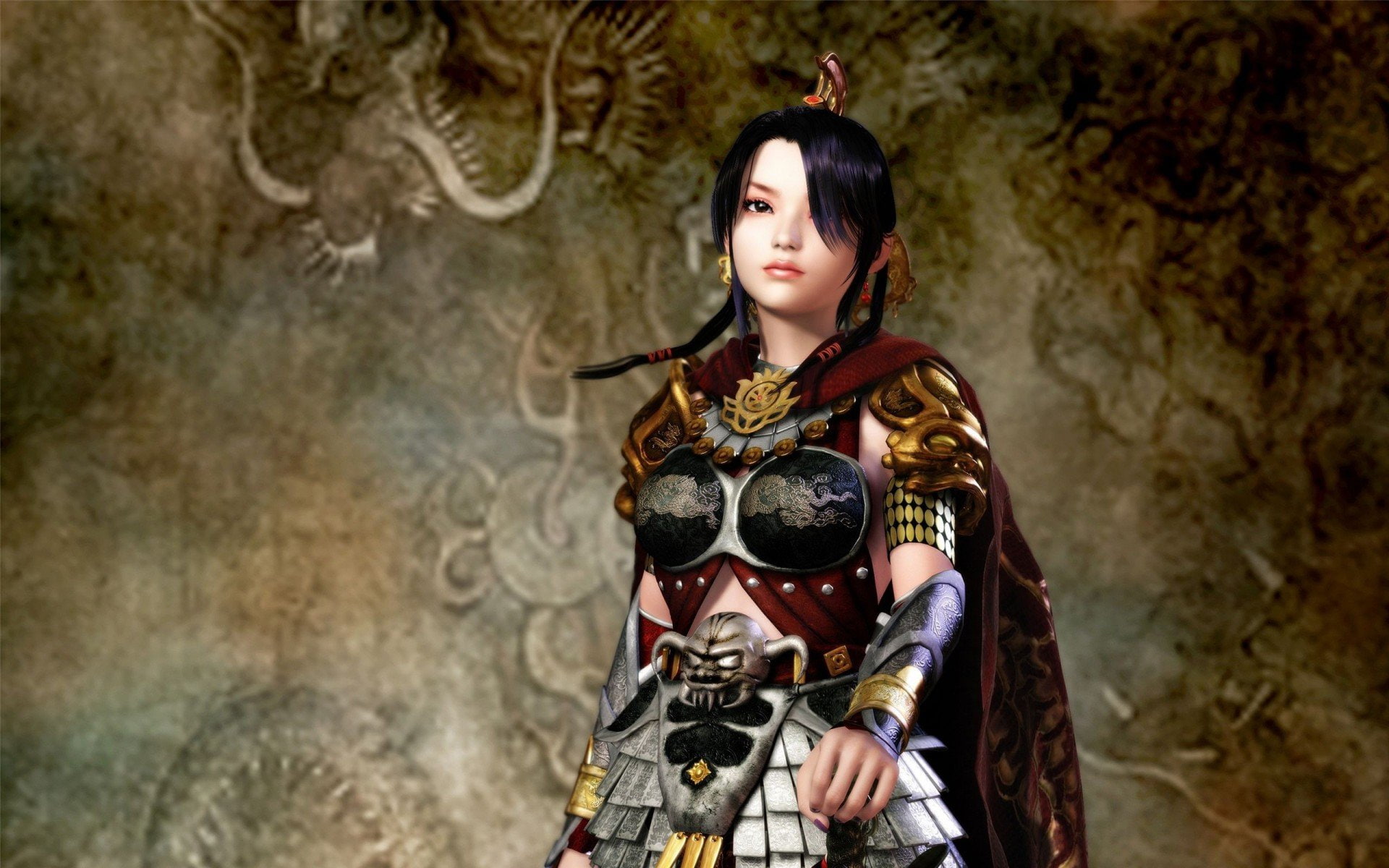 artwork, young women, three quarter length, Sprite, portrait, women, samurai, costume, rpg, young adult, hair, beautiful woman, long hair, mmo, 1080P, HD Wallpaper