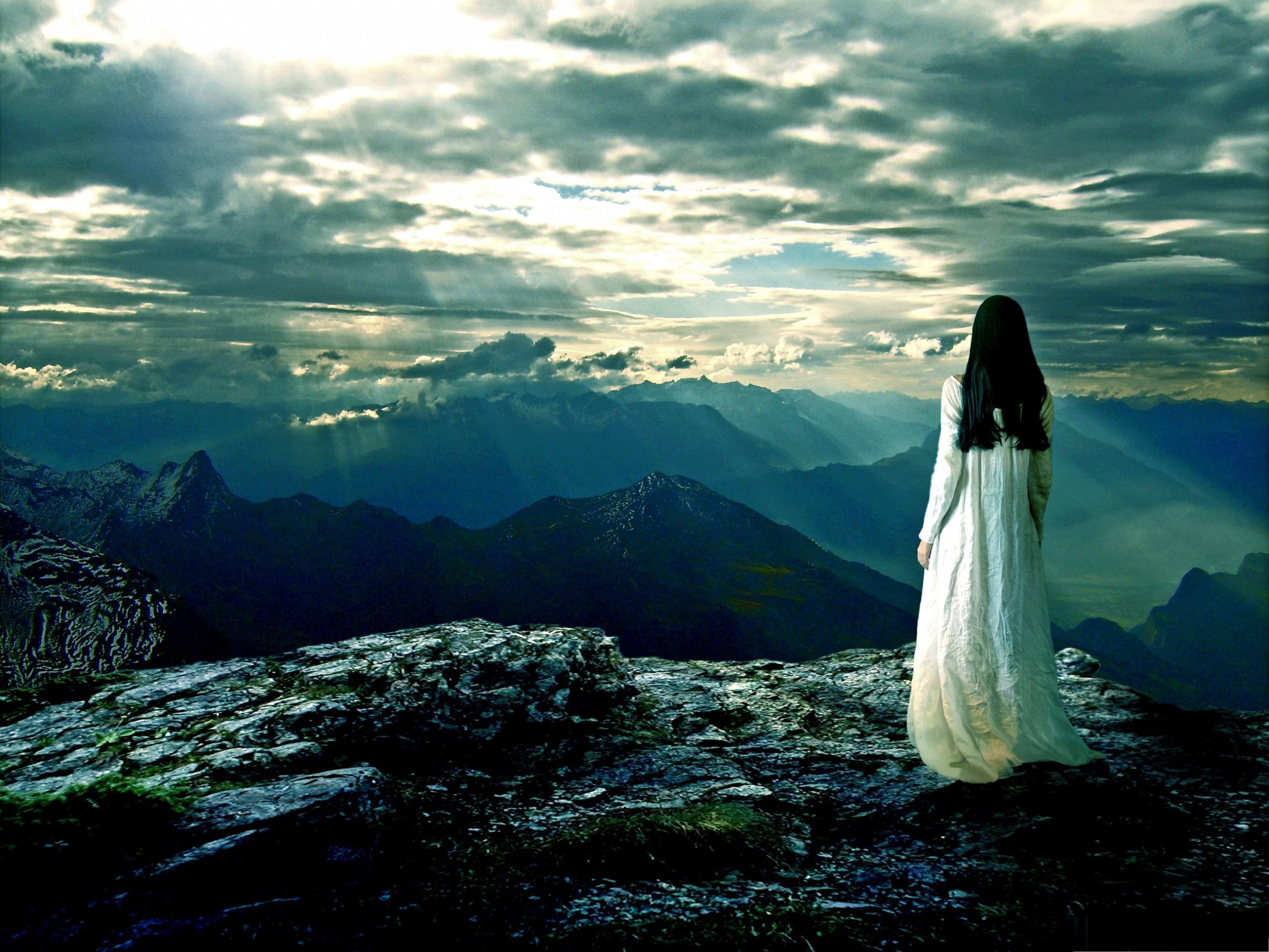 2K, angel, clouds, skies, night, 3d and abstract, girl, woman, fantasy, HD Wallpaper