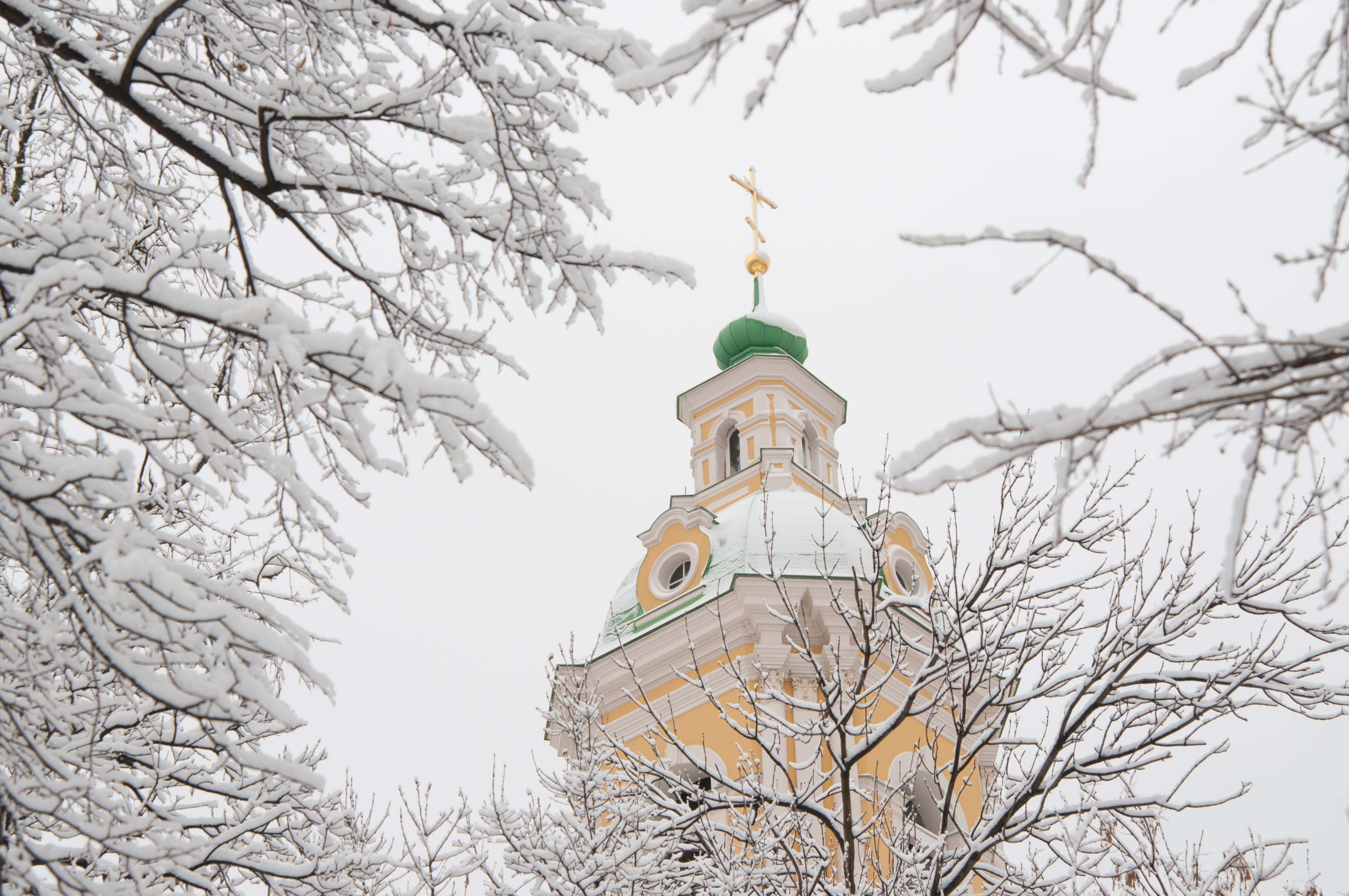 easter, st petersburg russia, built structure, church, angle, 4K, cross, bare tree, sky, low, travel destinations, coldly, snow, temple, tower, vasilievsky island, HD Wallpaper