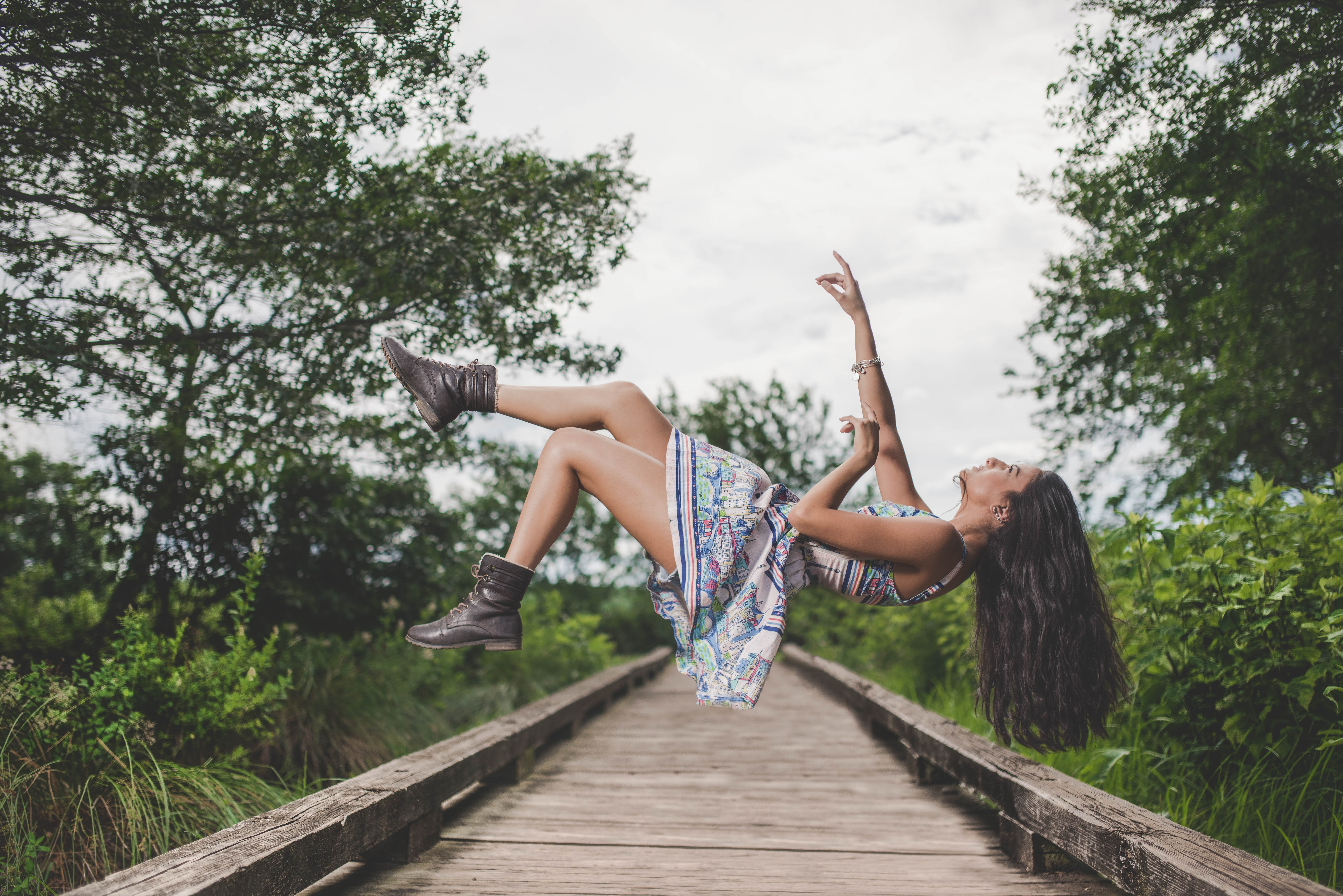 dress, 5K, Levitation, girl, hair, HD Wallpaper