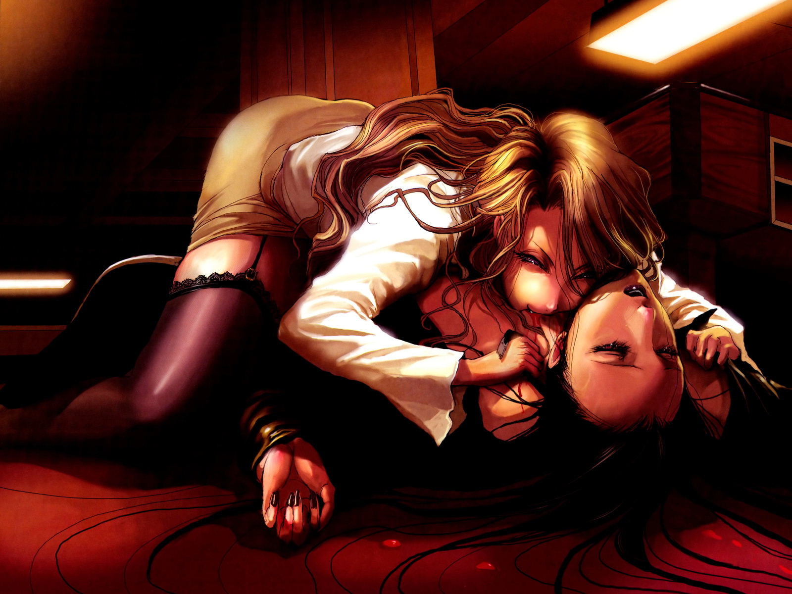 wall, hd, man, anime, character, woman, 720P, cartoon/comic, paper, vampire, HD Wallpaper