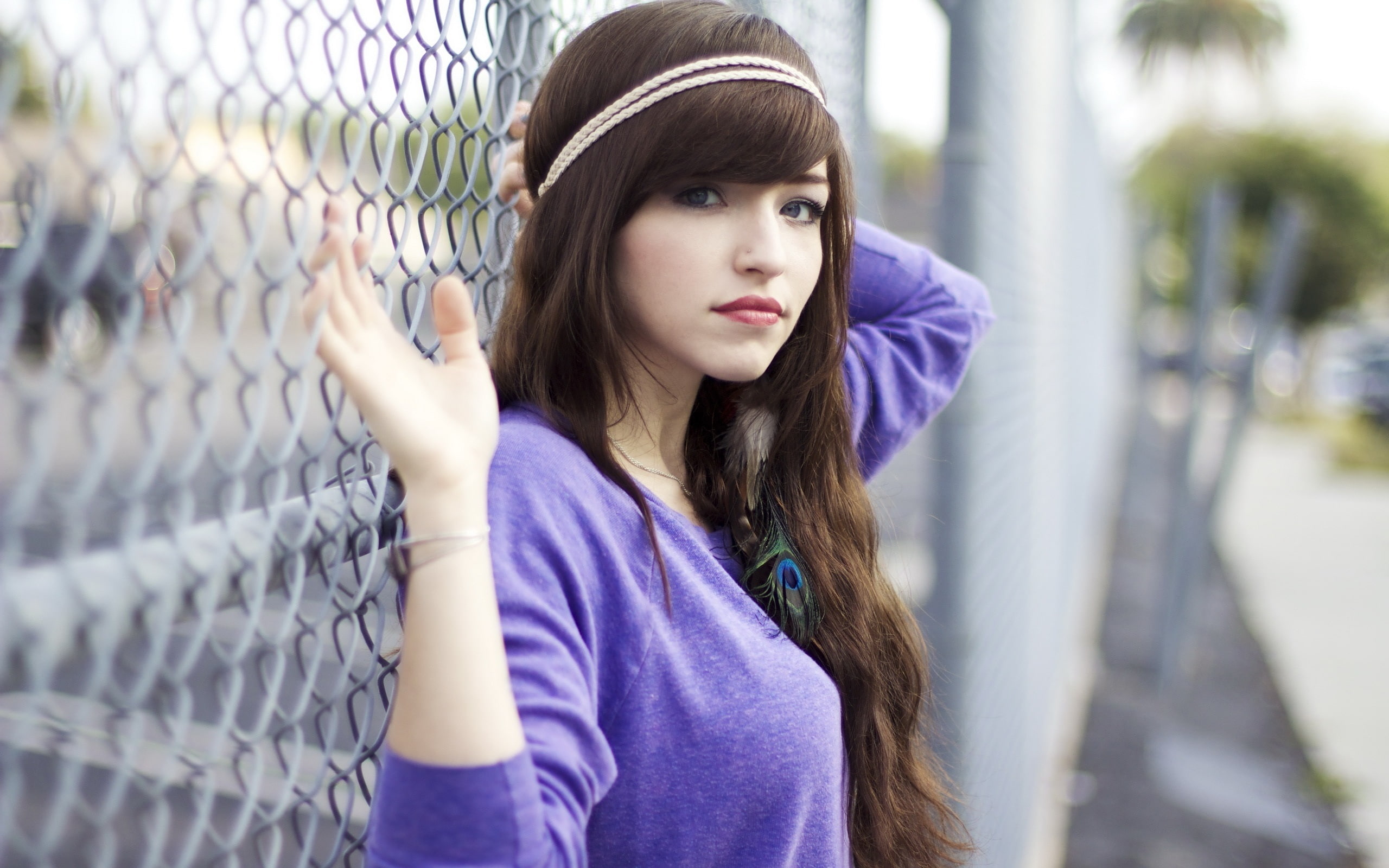top, Blue, 2K, women, Portrait, purple, Hair, s, Black, Clothes, Girl, longsleeve, HD Wallpaper