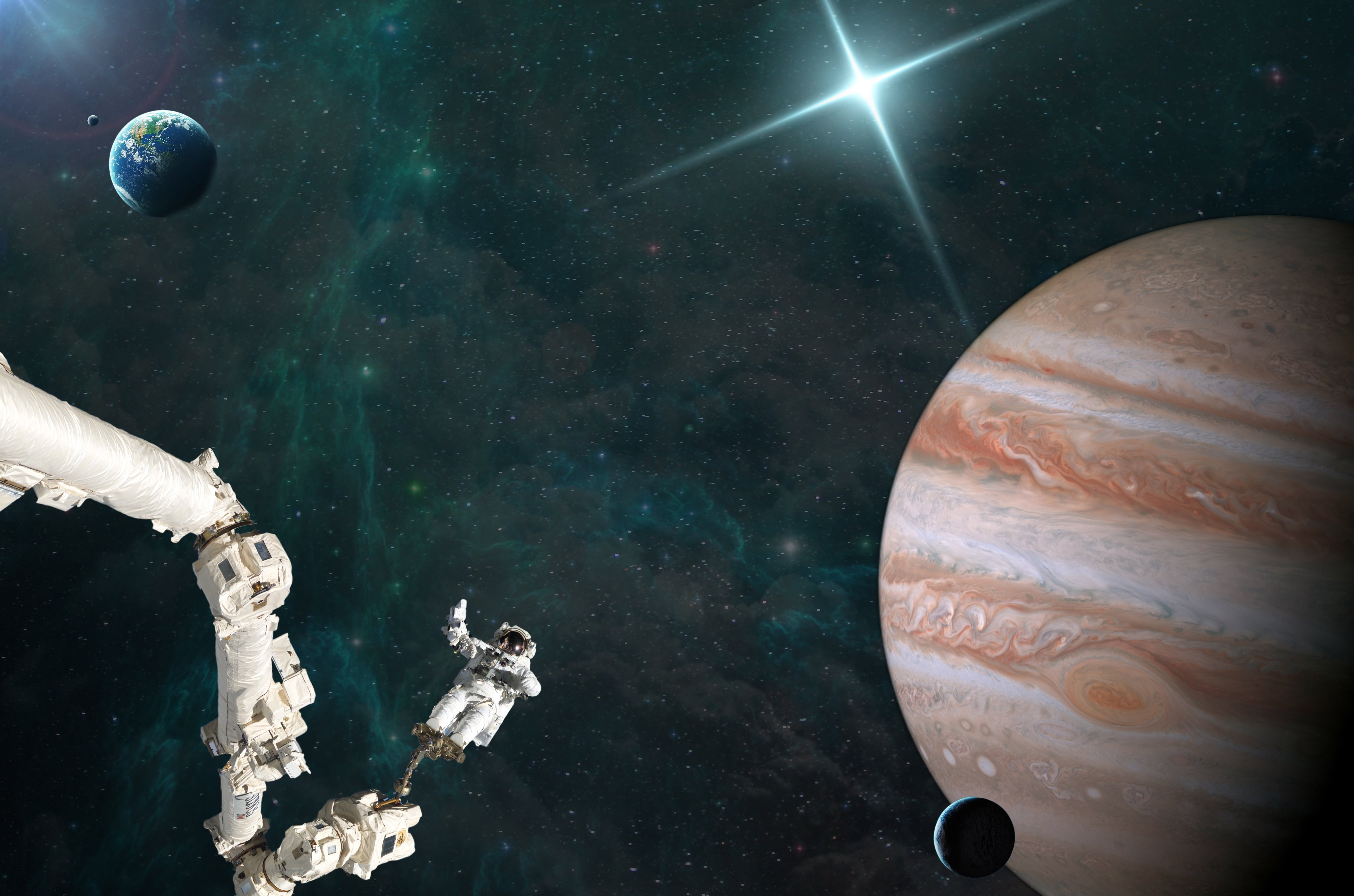 spaceship, Moon, stars, Cosmonaut, planet, Earth, astronaut, 5K, space, HD Wallpaper