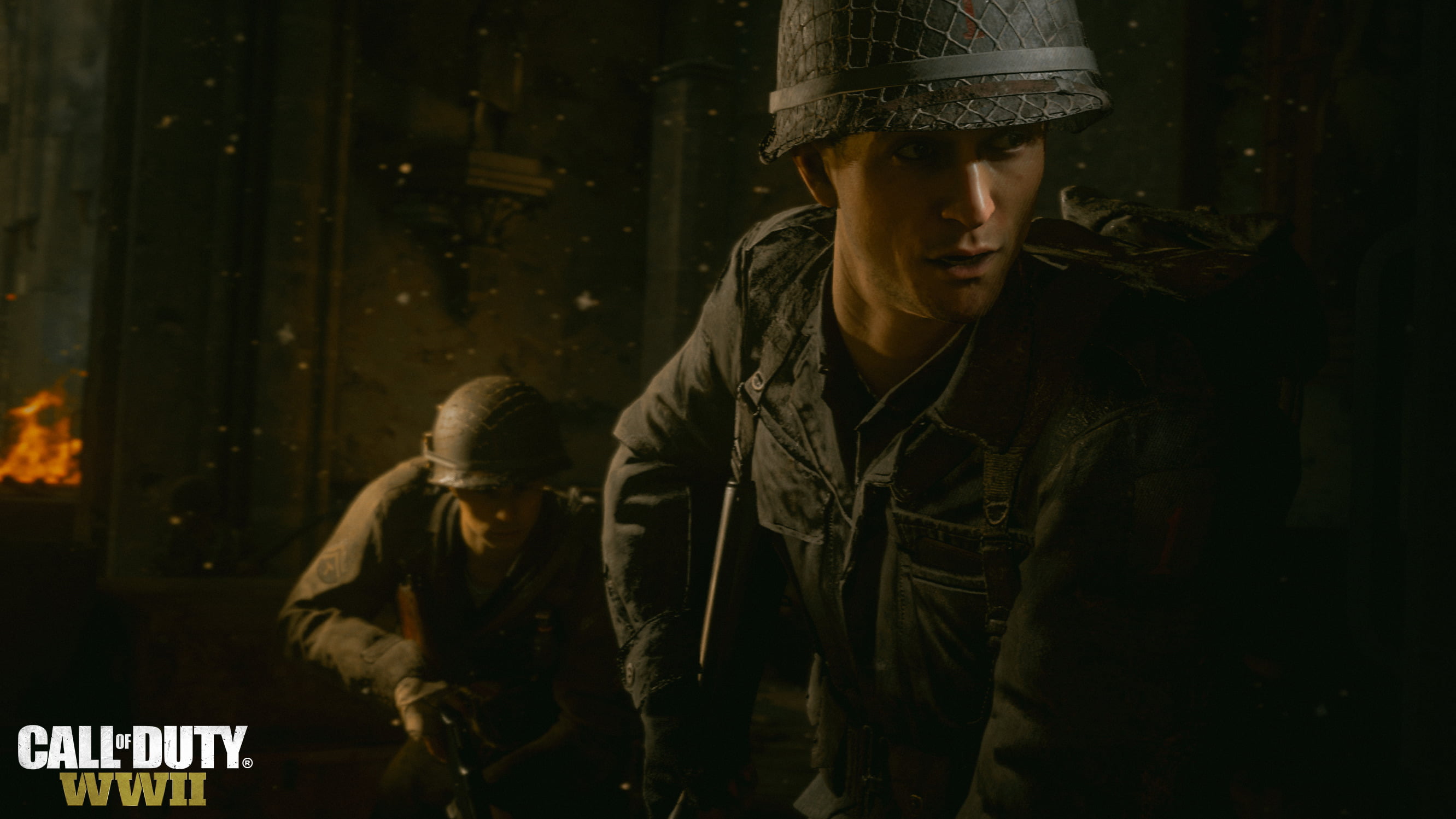 real people, standing, casual clothing, looking, front view, soldier, call of duty ww2, hd, two people, togetherness, three quarter length, people, waist up, HD Wallpaper