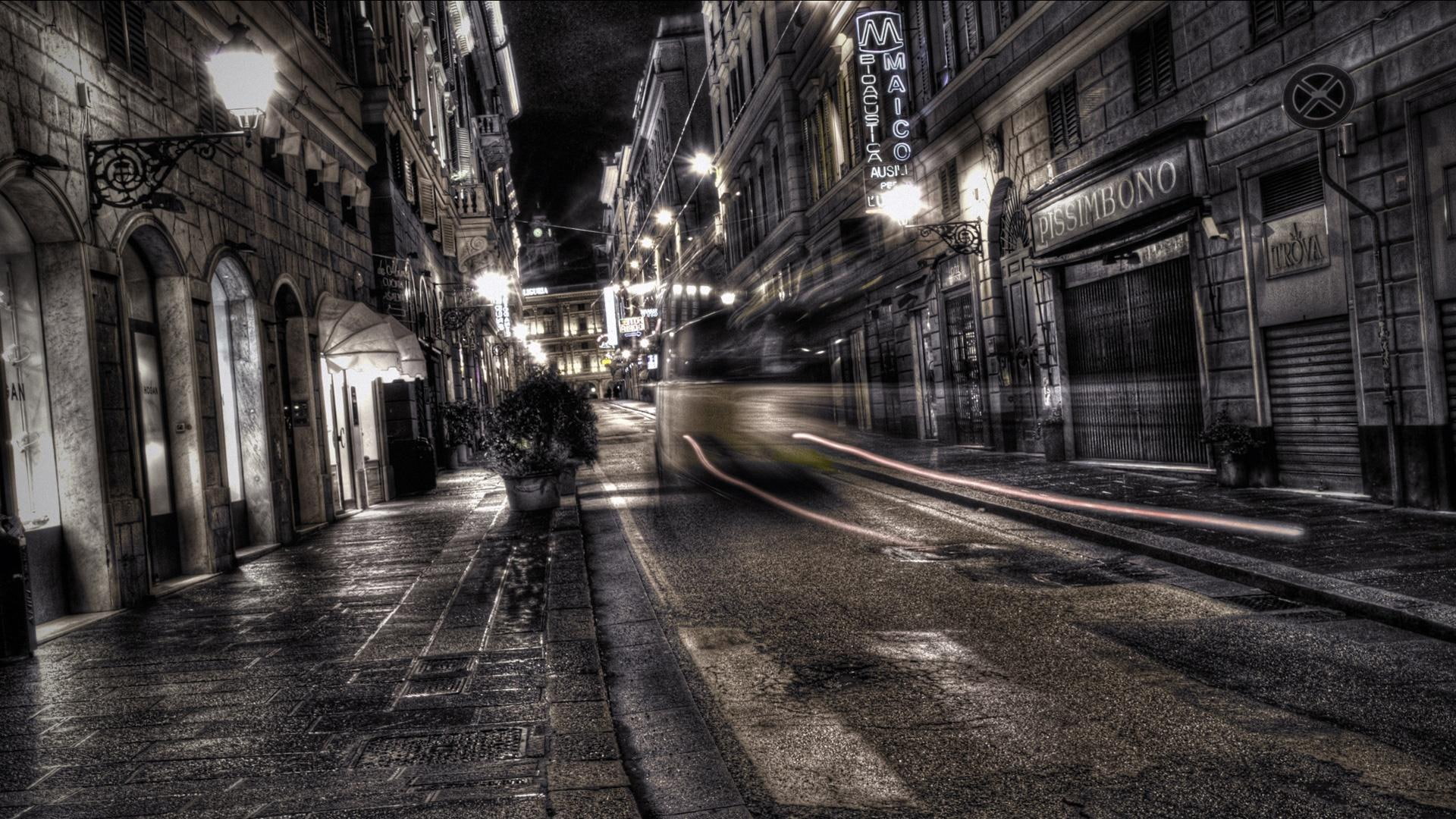 ghost, street, 1080P, grey, animals, concrete, sidewalk, night, hdr, road, HD Wallpaper