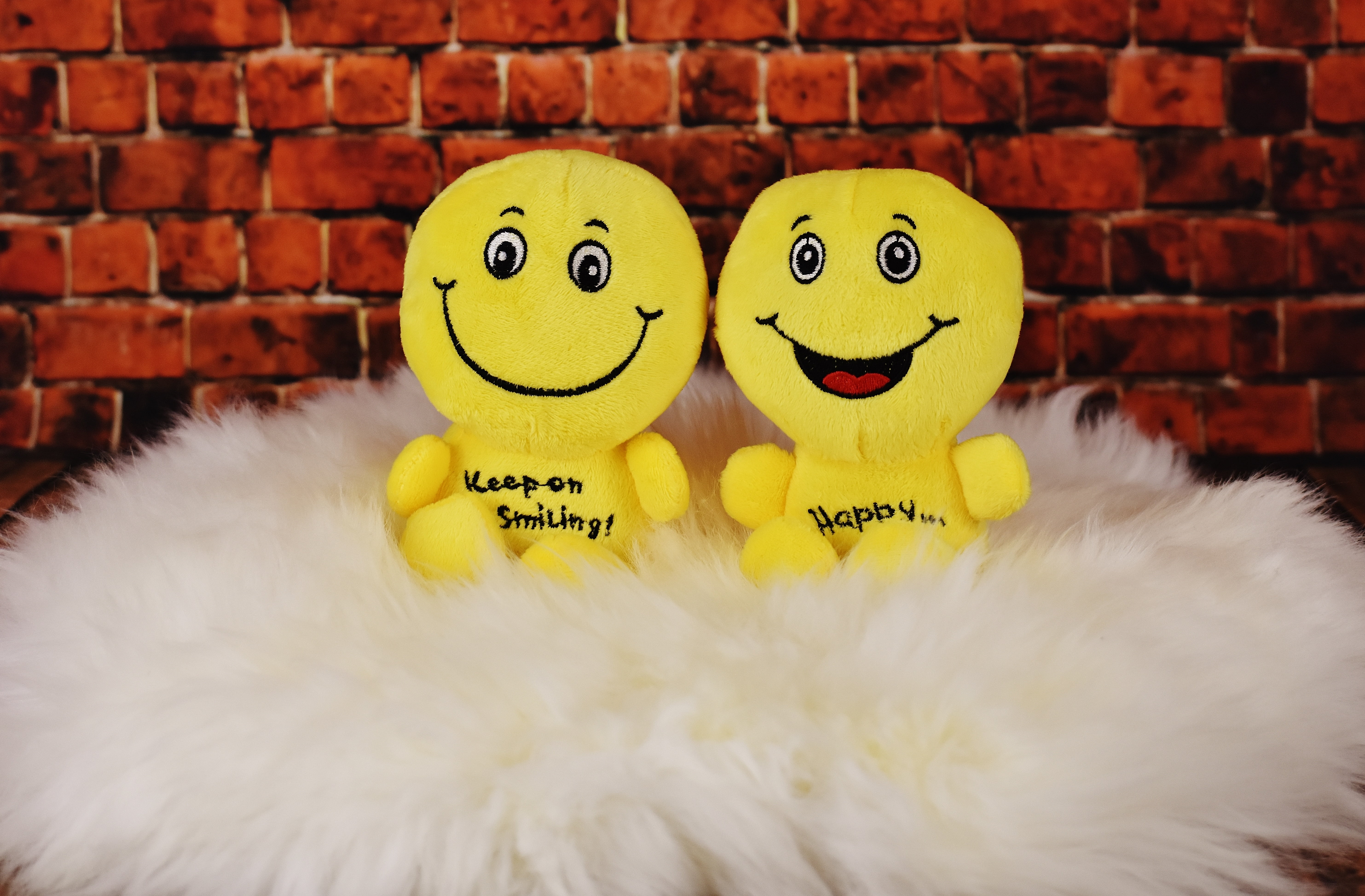 smile, softness, emoticon, no people, cute, close-up, representation, yellow, 5K, smiling, plush toys, laugh, wall, stuffed toy, toy, indoors, emotions, HD Wallpaper