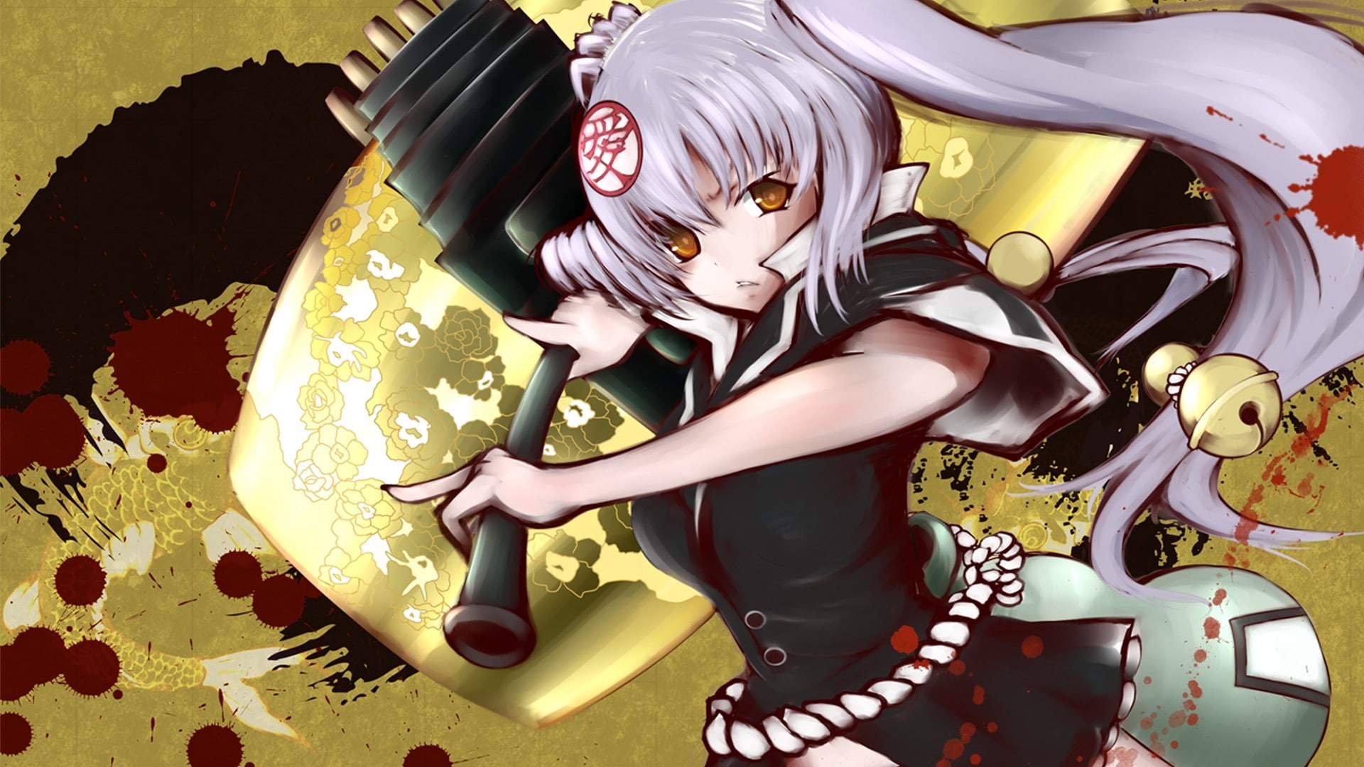 black color, pattern, indoors, sitting, anime girls, creativity, art and craft, 1080P, leisure activity, anime, fashion, lifestyles, Hyakka Ryouran Samurai Girls, HD Wallpaper