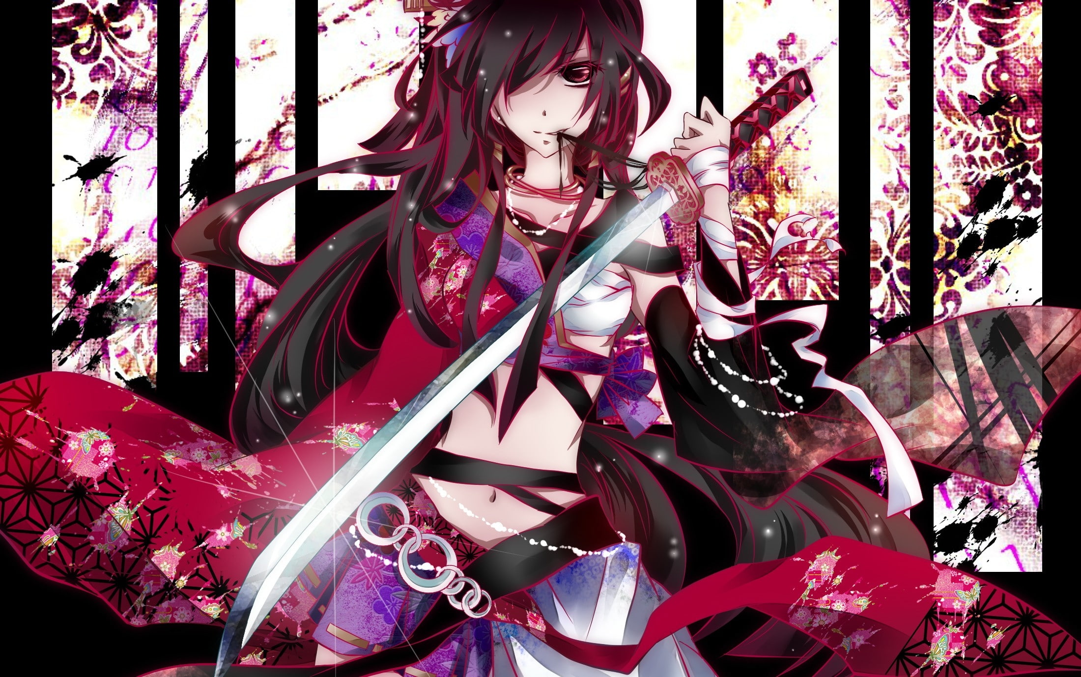 hd, anime, Katana, art, weapons, girls, Dress, hot, 1080P, x, HD Wallpaper