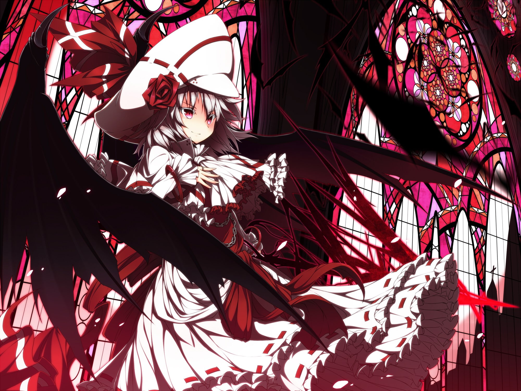 short, 1080P, girls, touhou, hair, wings, anime, short hair, HD Wallpaper