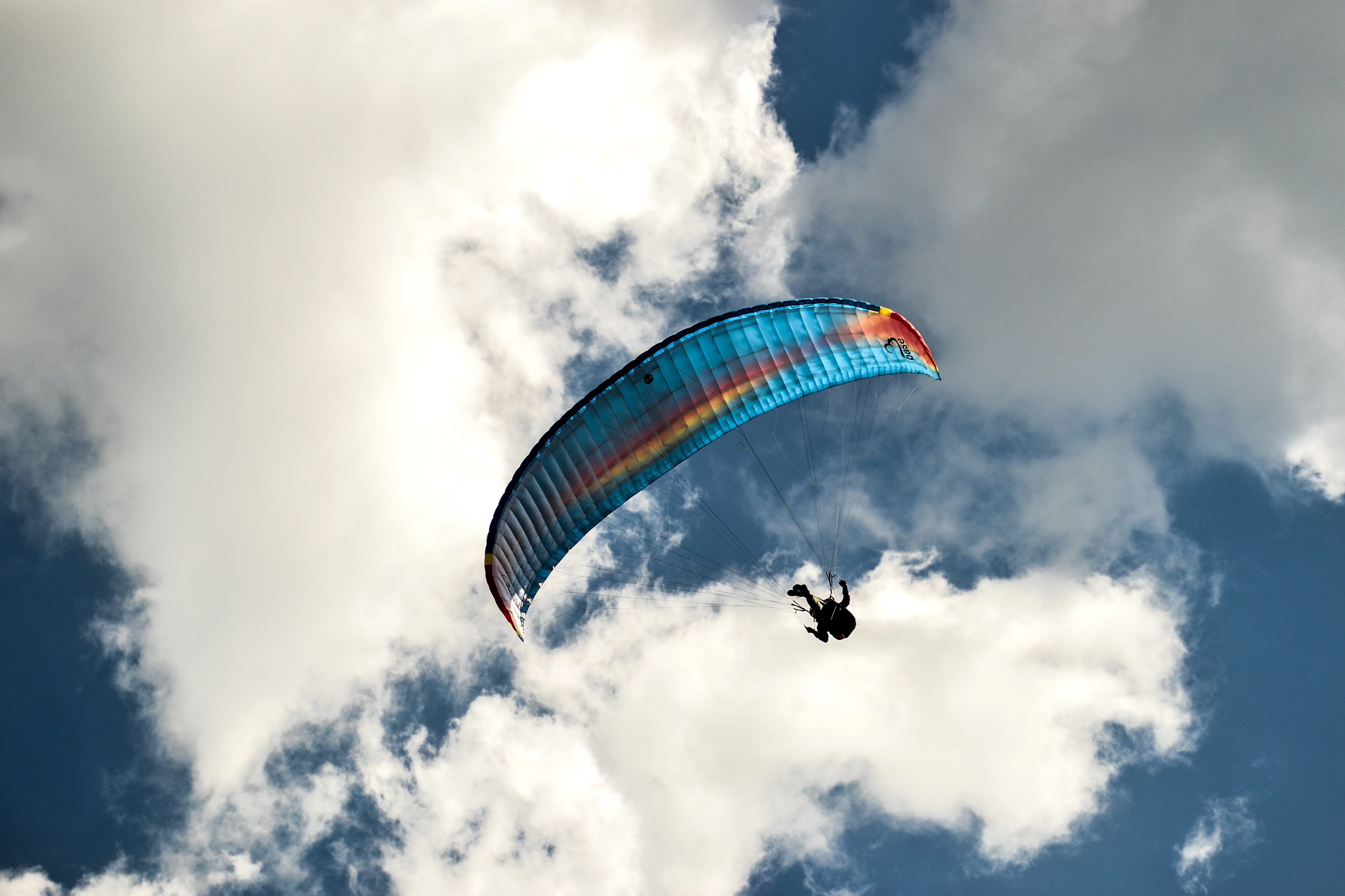 people, sky, low angle view, transportation, lifestyles, adventure, nature, action, paragliding, real people, extreme, activity, skydiver, Skydiving, day, HD Wallpaper