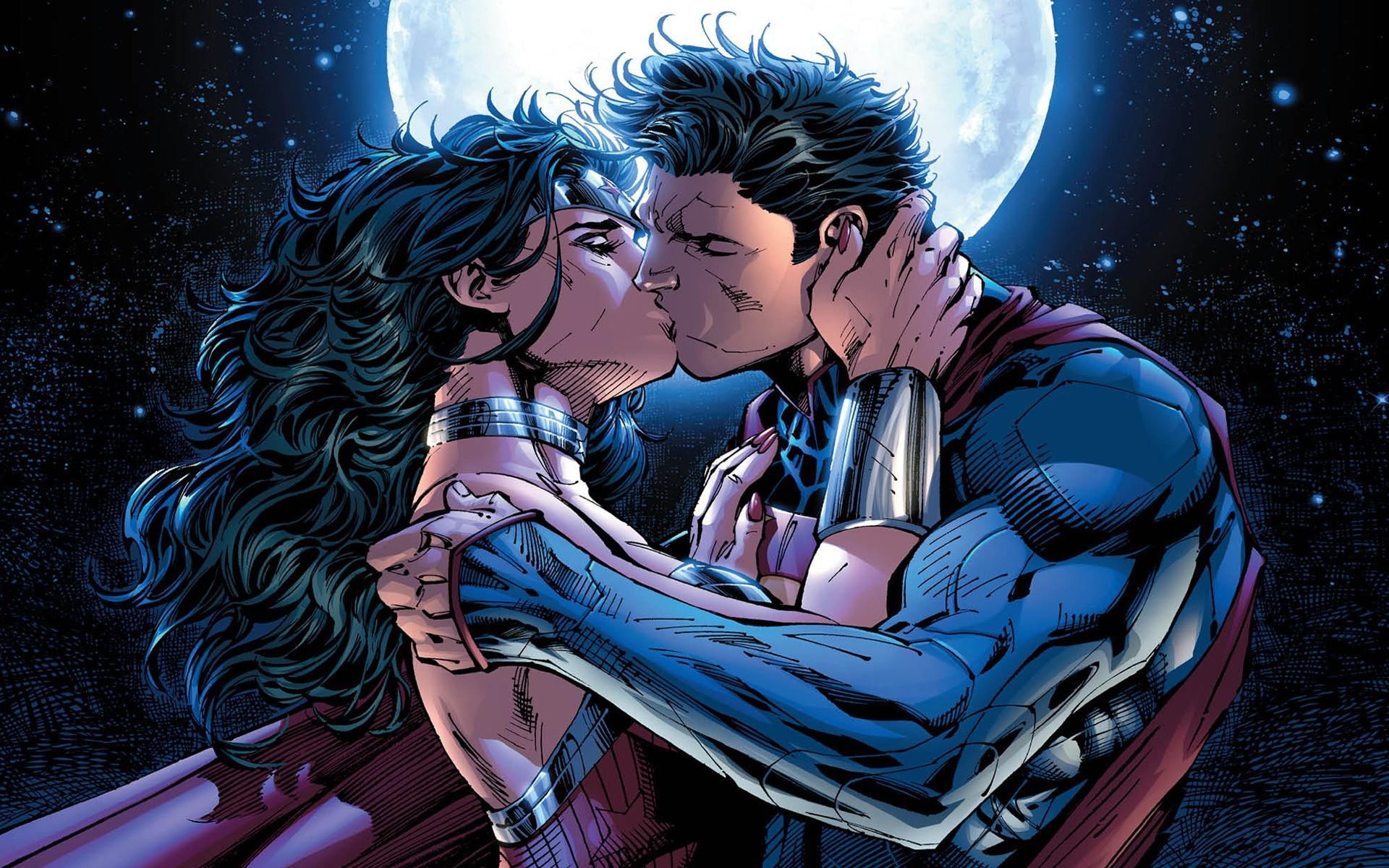 comics, character, league, 1920x1200, couple, justice league, photo, 1080P, wonderwoman, superman, justice, anime, HD Wallpaper