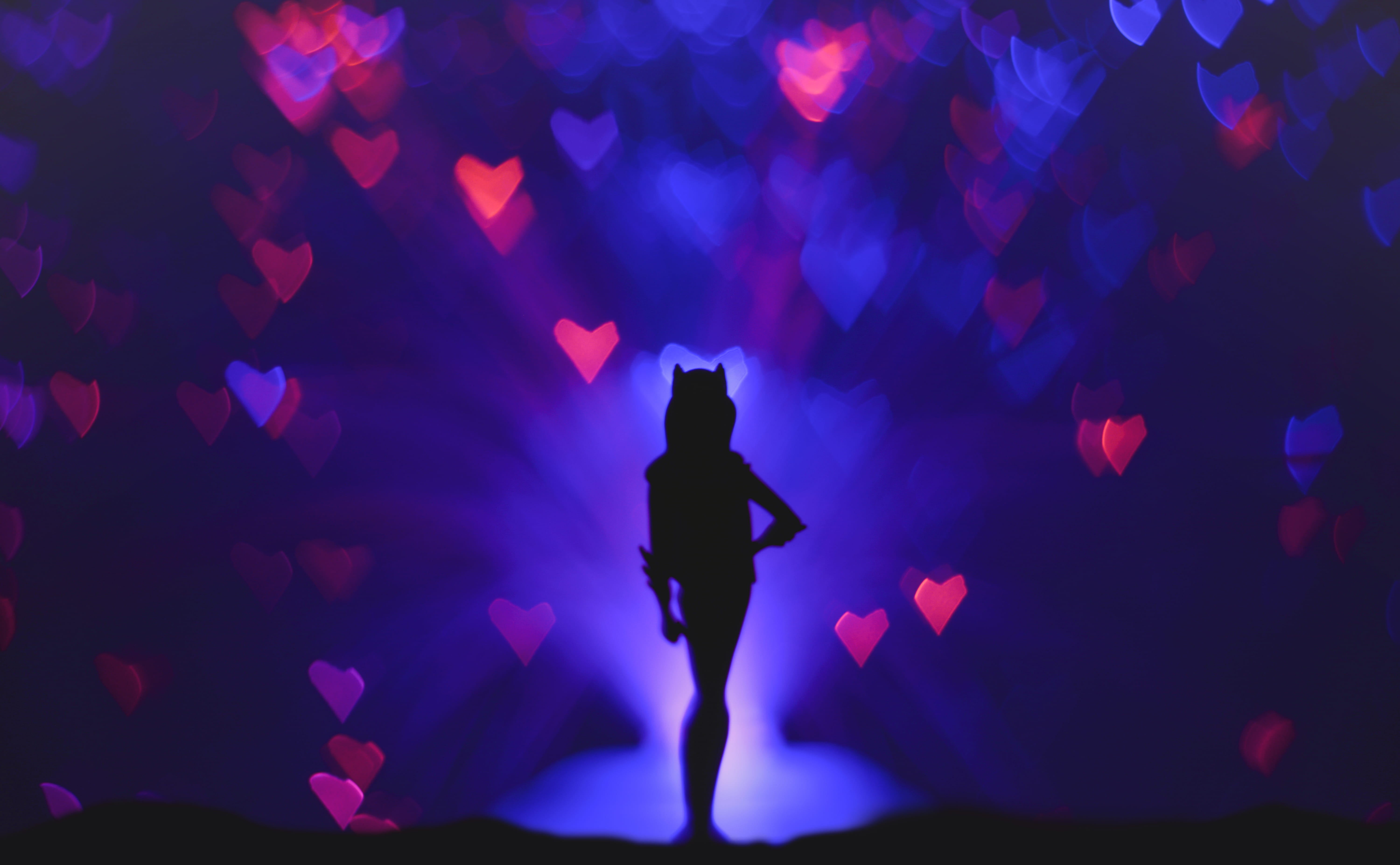 creativity, human representation, wonder woman, blue, stage - performance space, stage light, close-up, psychedelic, illuminated, indoors, hearts, light, HD Wallpaper