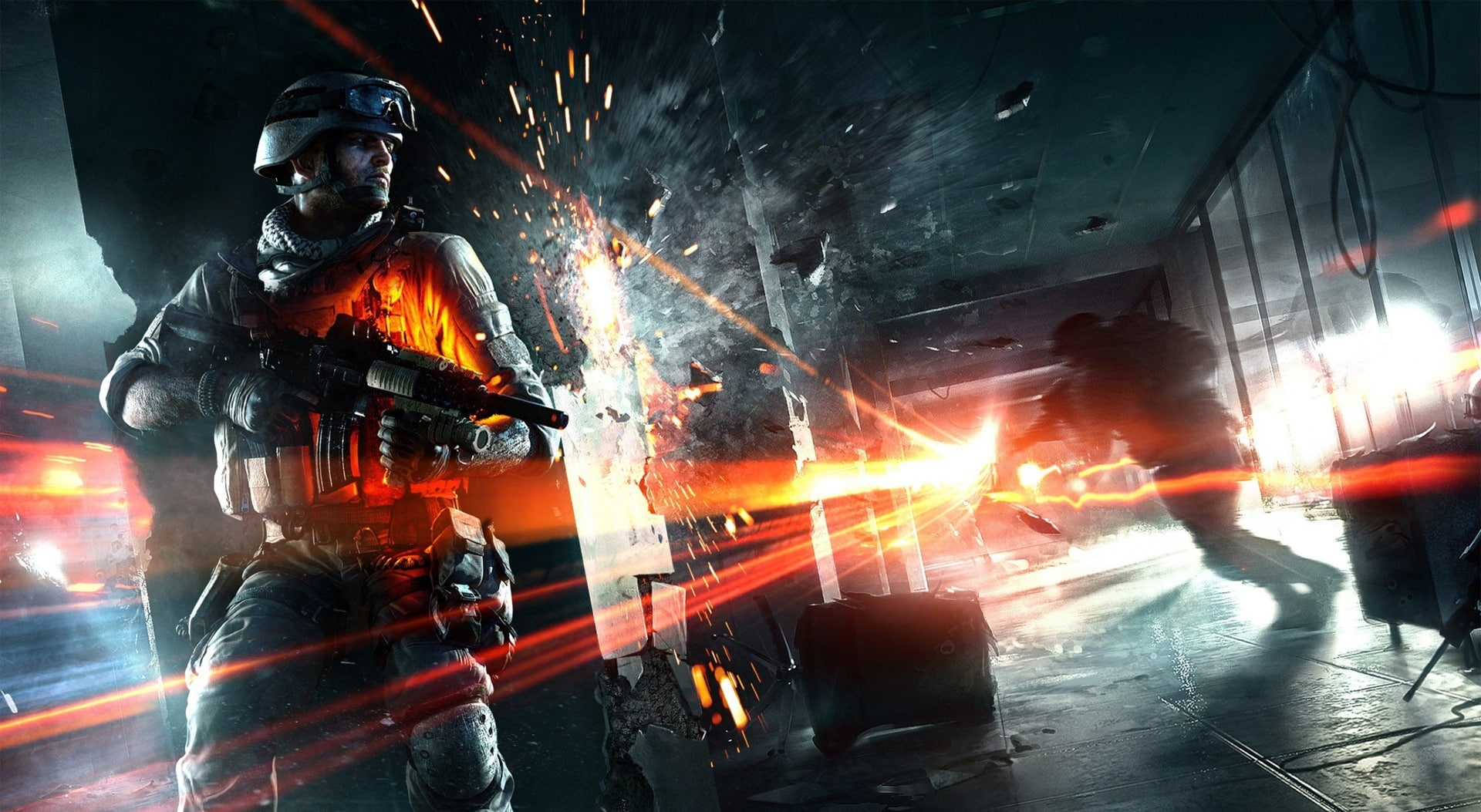 illuminated, men, nature, helmet, sign, work helmet, water, Battlefield, close quarters, headwear, spraying, bf3, 1080P, bf, heat - temperature, HD Wallpaper