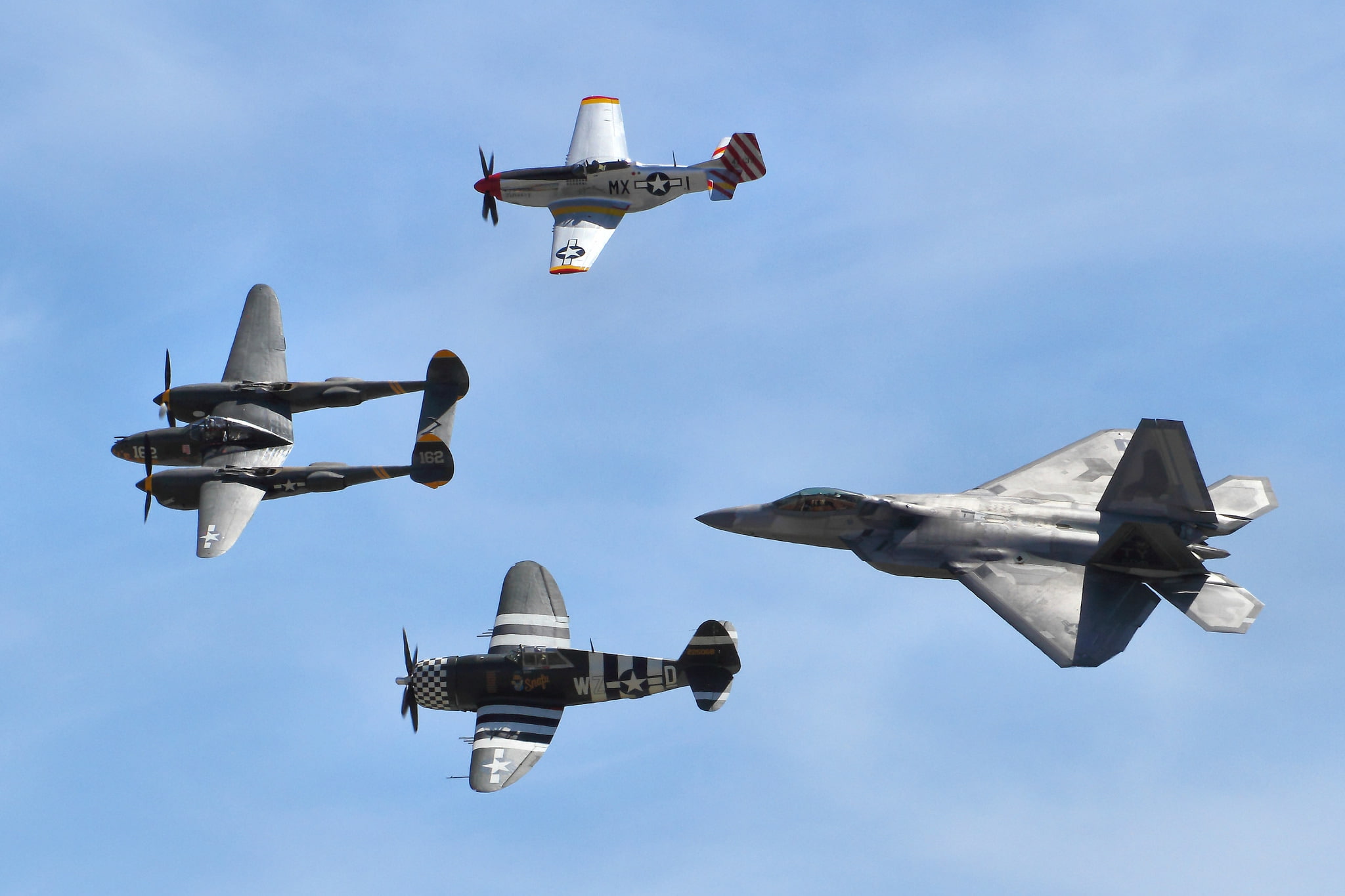 flight, F-22 Raptor, P-38, 1080P, P-51, P47, Mustang, Thunderbolt, Lightning, HD Wallpaper