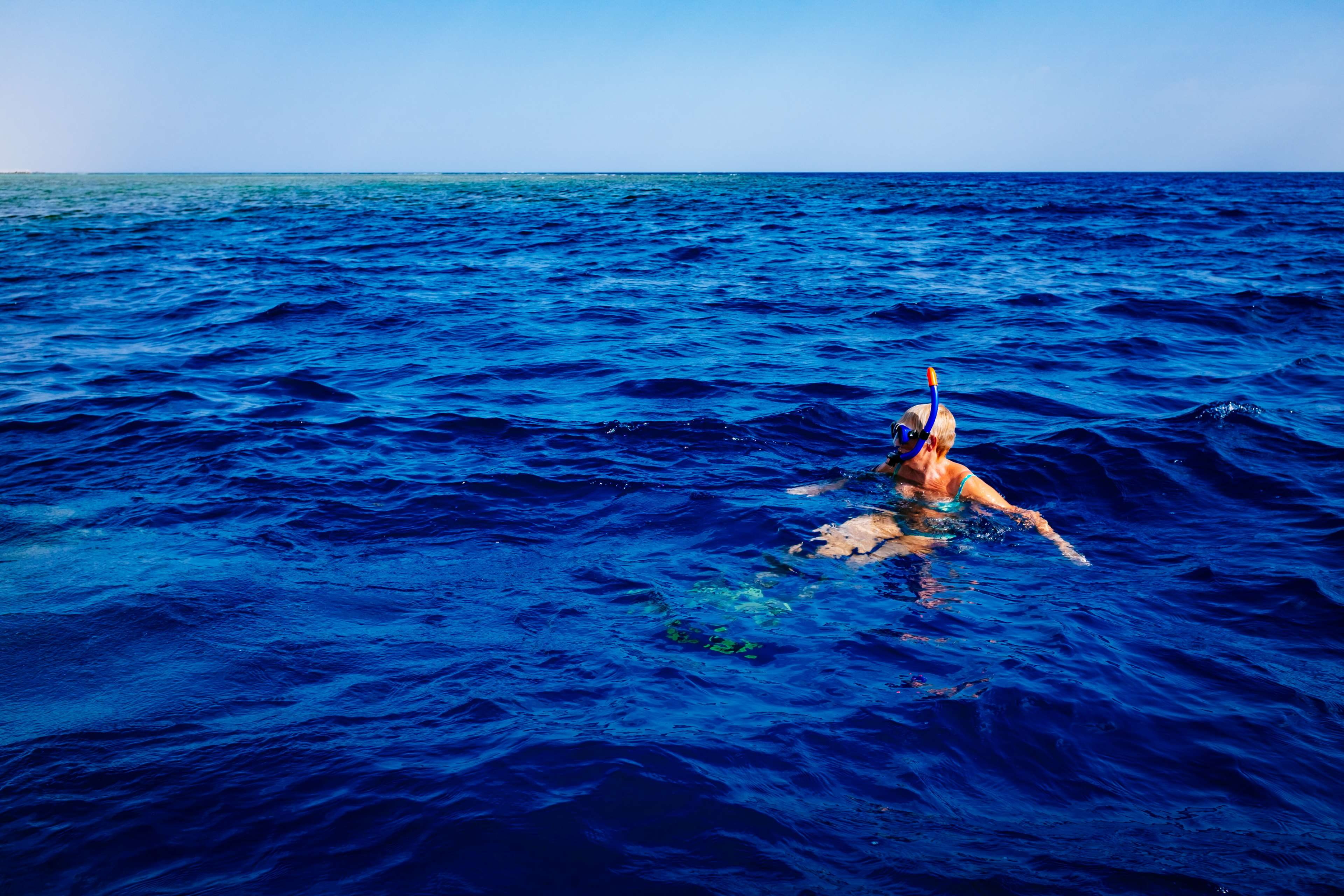 4K, horizon over water, snorkling, sea, jumping, water, leisure activity, waterfront, beauty in nature, sky, scenics - nature, blue, day, horizon, vertebrate, HD Wallpaper