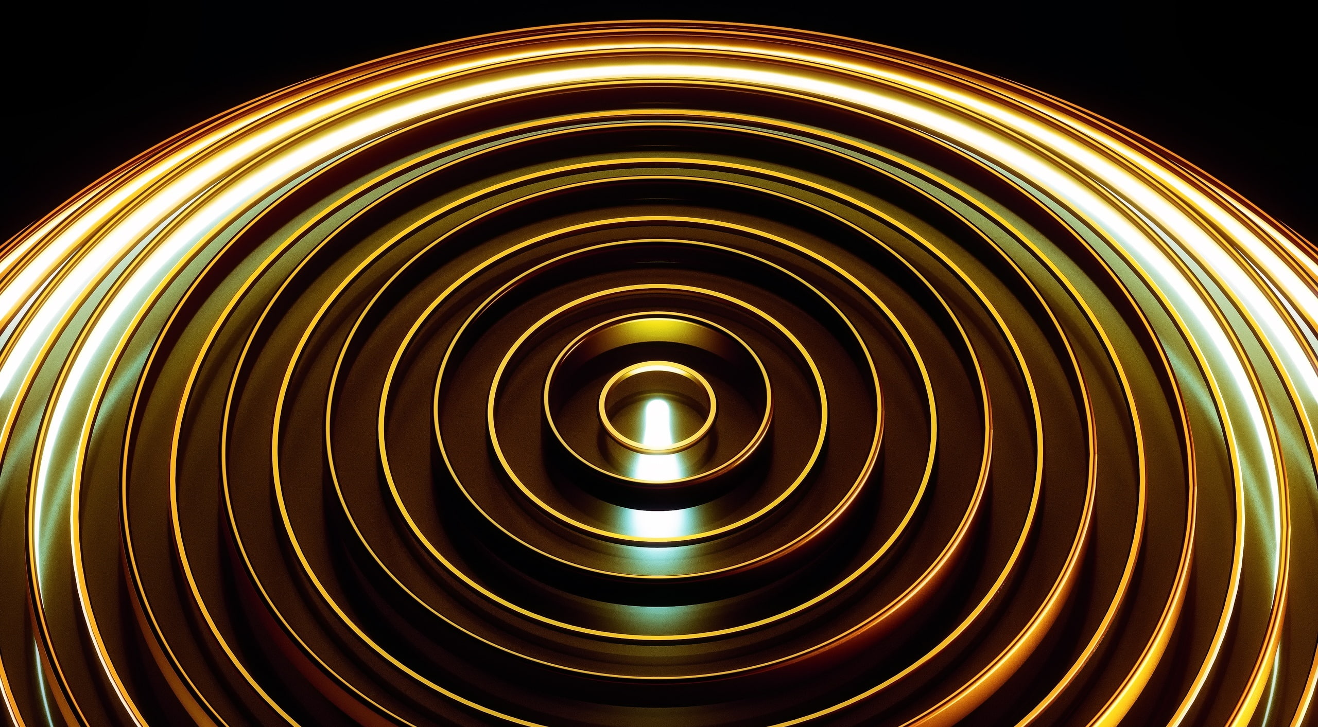 Abstract, Close, geometricshapes, d, Artistic, 3DArt, 2K, Metal, Gold, Digital, Center, Sphere, ascend, HD Wallpaper
