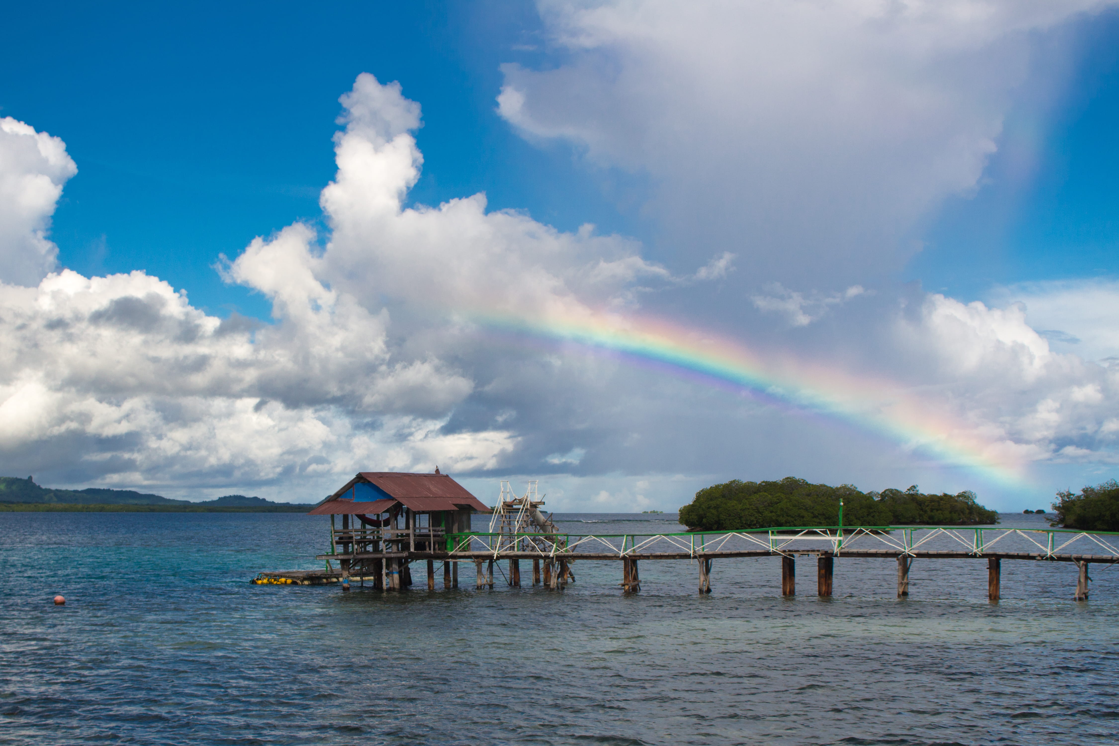 sky, water, built structure, scenics - nature, nature, house, beauty in nature, idyllic, building, rainbow, no people, building exterior, waterfront, tranquility, HD Wallpaper