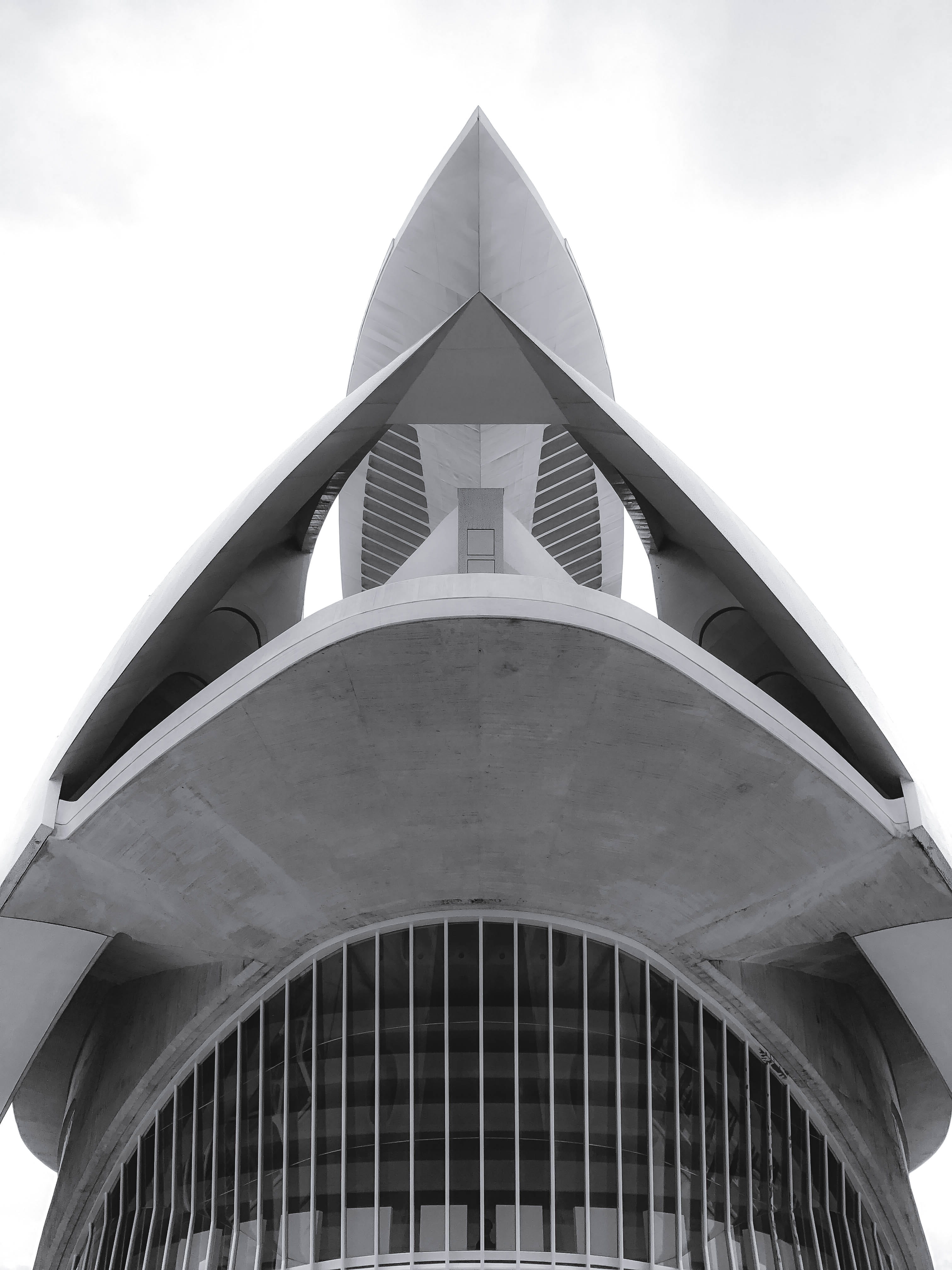no people, 4K, facade, arch, shape, pattern, outdoors, building exterior, nature, sky, city, spain, the past, modern, palau de les arts reina sofia, triangle shape, Phone HD Wallpaper