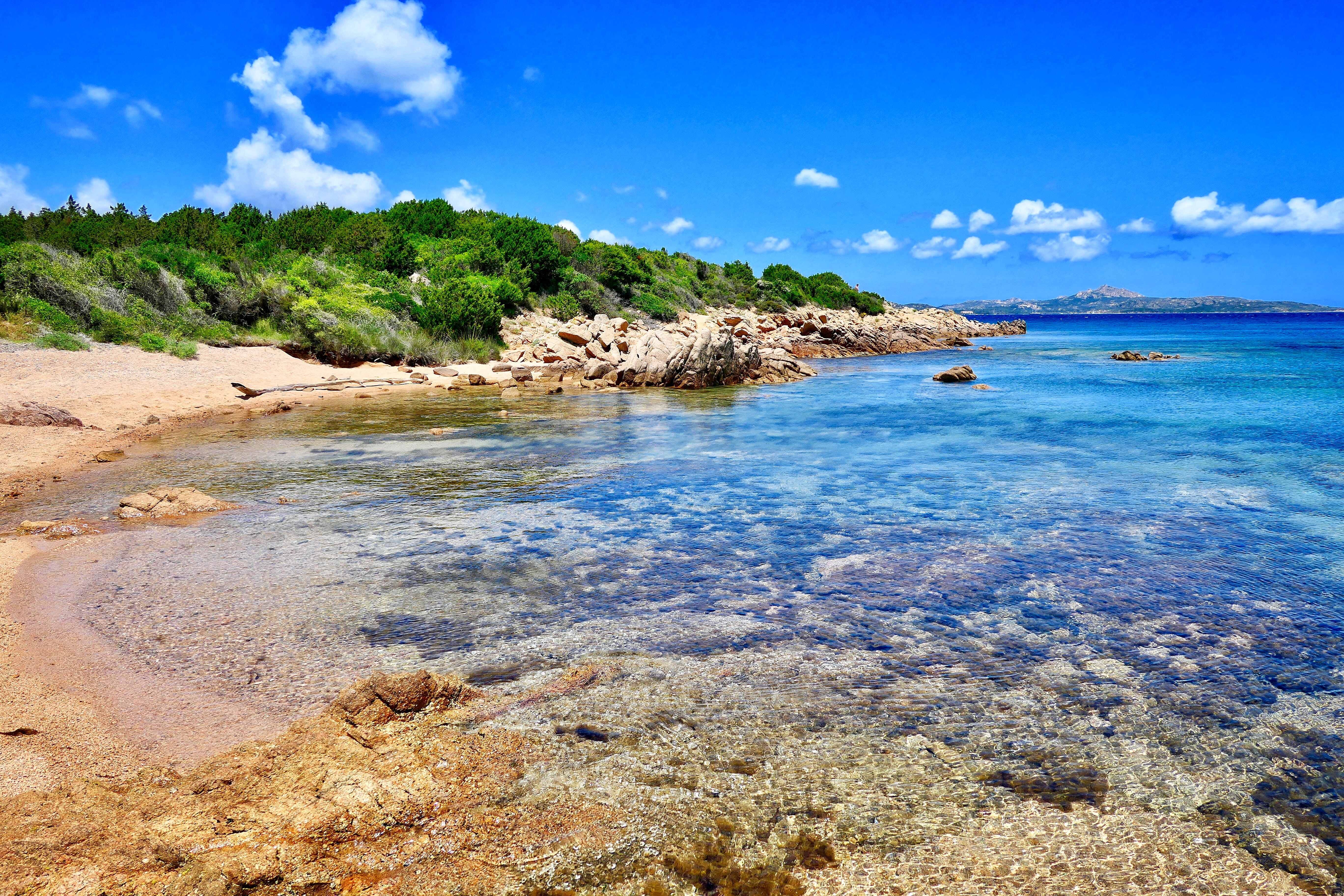 no people, shallow, stones, 5K, summer, land, water, rock - object, solid, cloud - sky, outdoors, blue, rocky coastline, sky, seascape, spiaggia li piscini, HD Wallpaper
