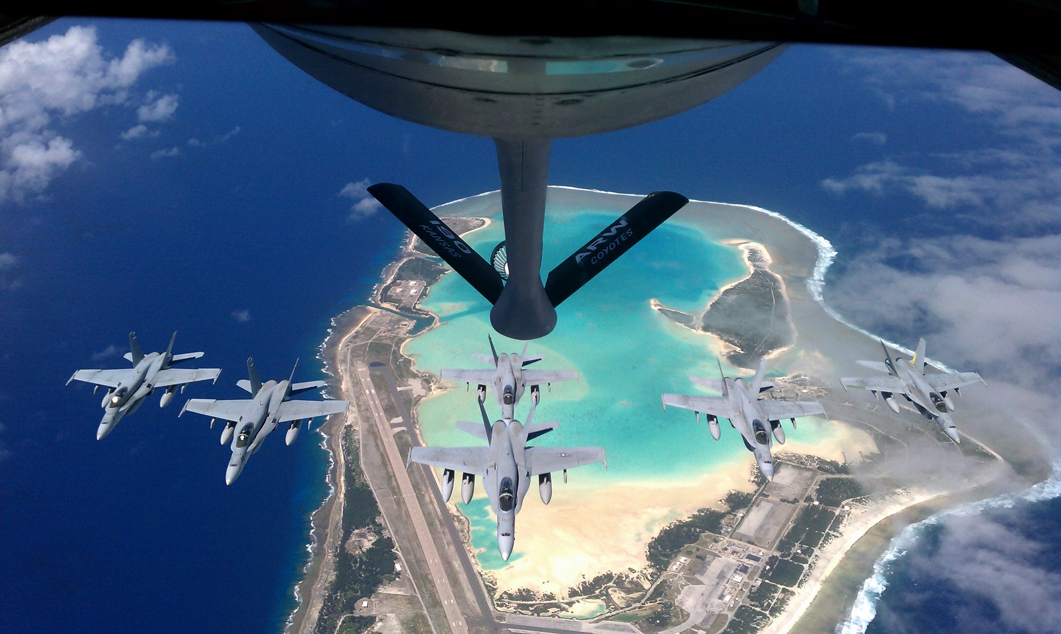 aircraft, refueling, mode of transportation, sky, water, blue, jets, air vehicle, outside, cloud - sky, fighters, ocean, no people, air force, landscape, HD Wallpaper