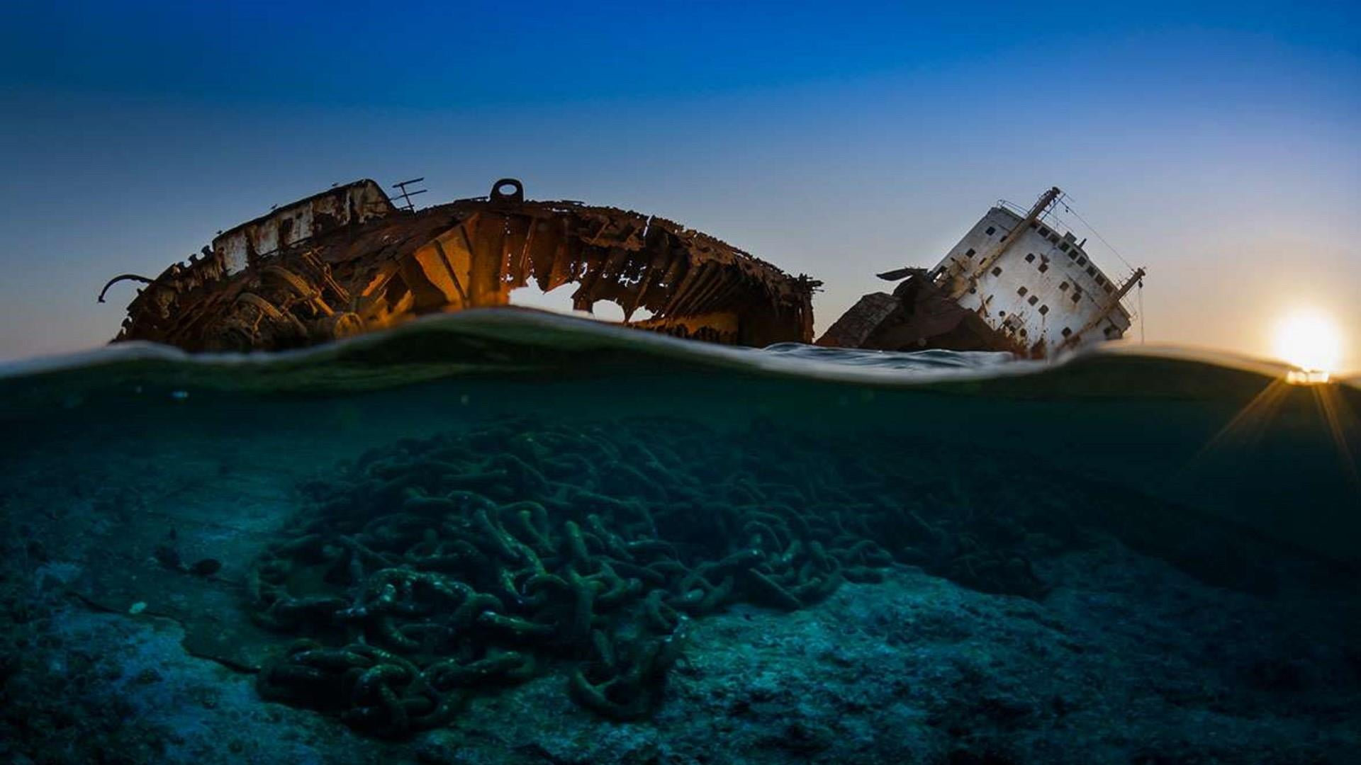 crash, undersea, no people, transportation, nautical vessel, sun, beach, decline, 1080P, water, sunken, outdoors, deterioration, land, underwater, abandoned, HD Wallpaper