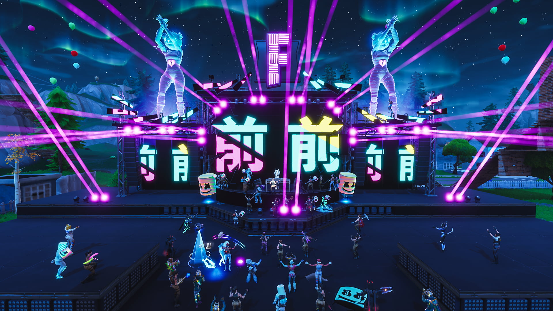 PC gaming, Video Game Art, digital art, 1080P, neon, Fortnite, lights, Marshmello, HD Wallpaper