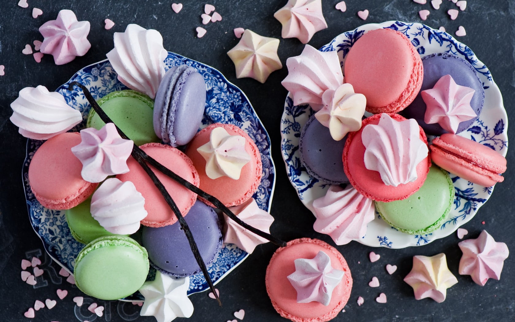 table, sweet, macaron, snack, baked, temptation, ready-to-eat, indoors, cup, sugar, birthday, blue, flowering plant, food, directly above, flower, cookies, HD Wallpaper