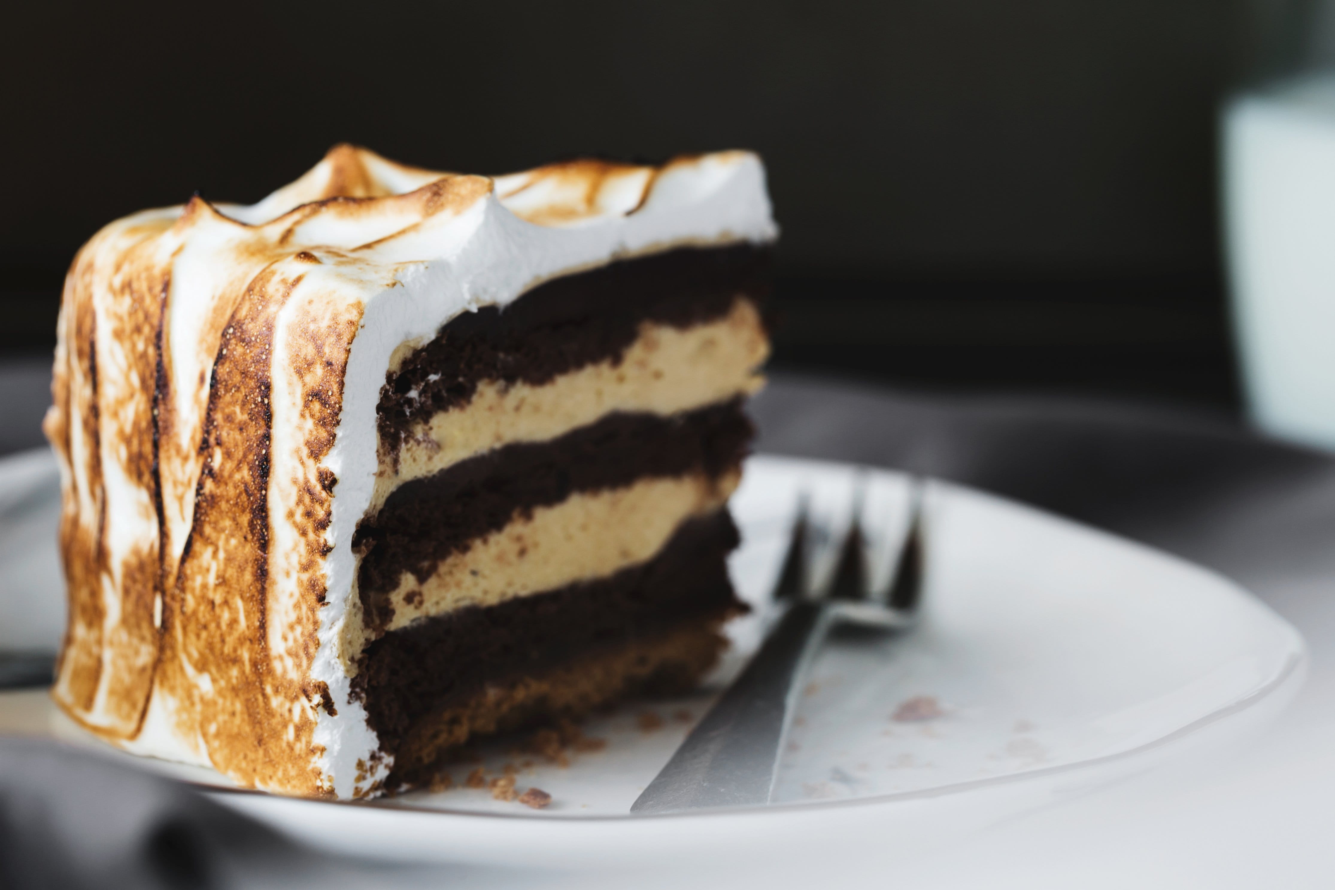 baked, french food, slice, Happy Birthday, indoors, 4K, Restaurant, slice of cake, eating utensil, sweet, Dessert, food and drink, photo, indulgence, chocolate, HD Wallpaper