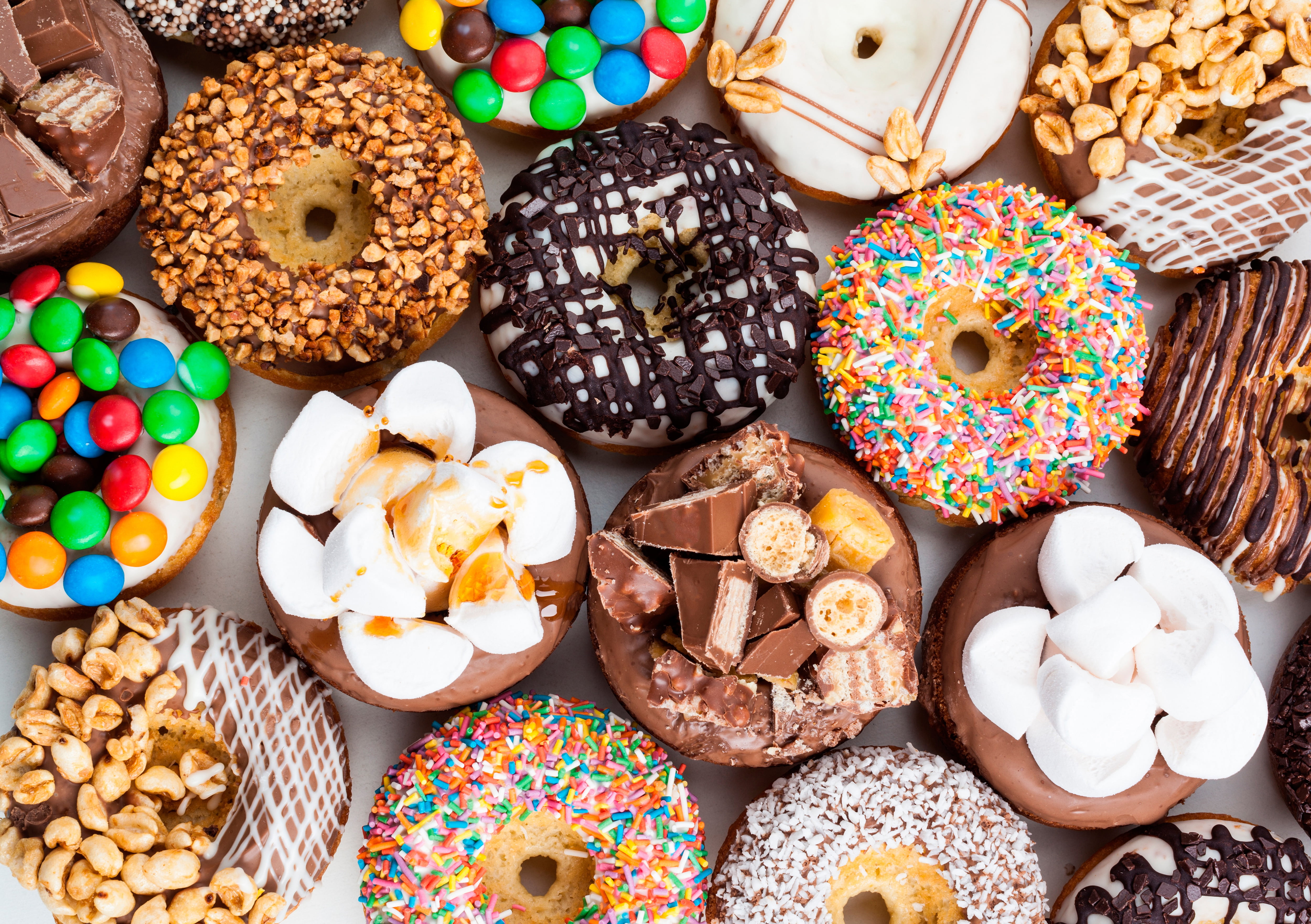chocolate, candy, nuts, 4K, cakes, marshmallows, sweets, donuts, HD Wallpaper